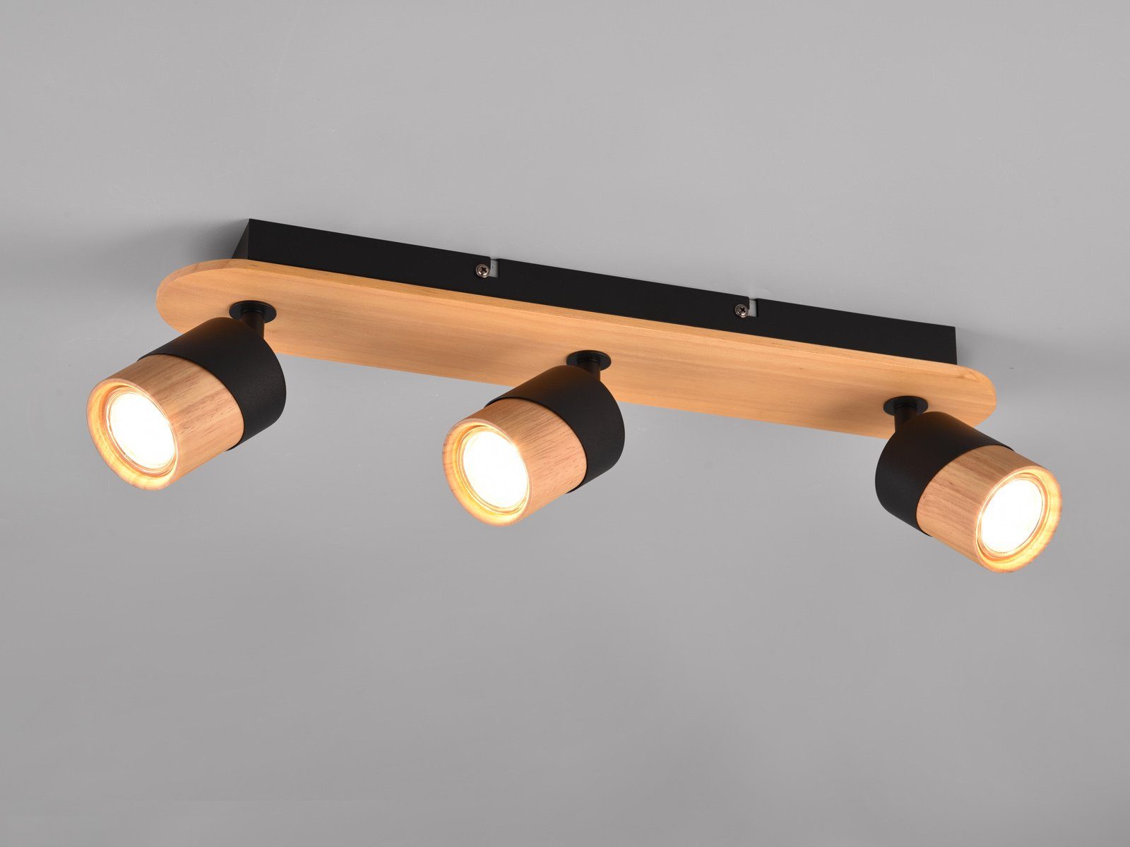 TRIO Leuchten LED Deckenstrahler, Dimmfunktion, LED wechselbar, warmweiß, innen, Holz-lampe Spot schwenkbar, Deckenstrahler Treppenhaus 48cm