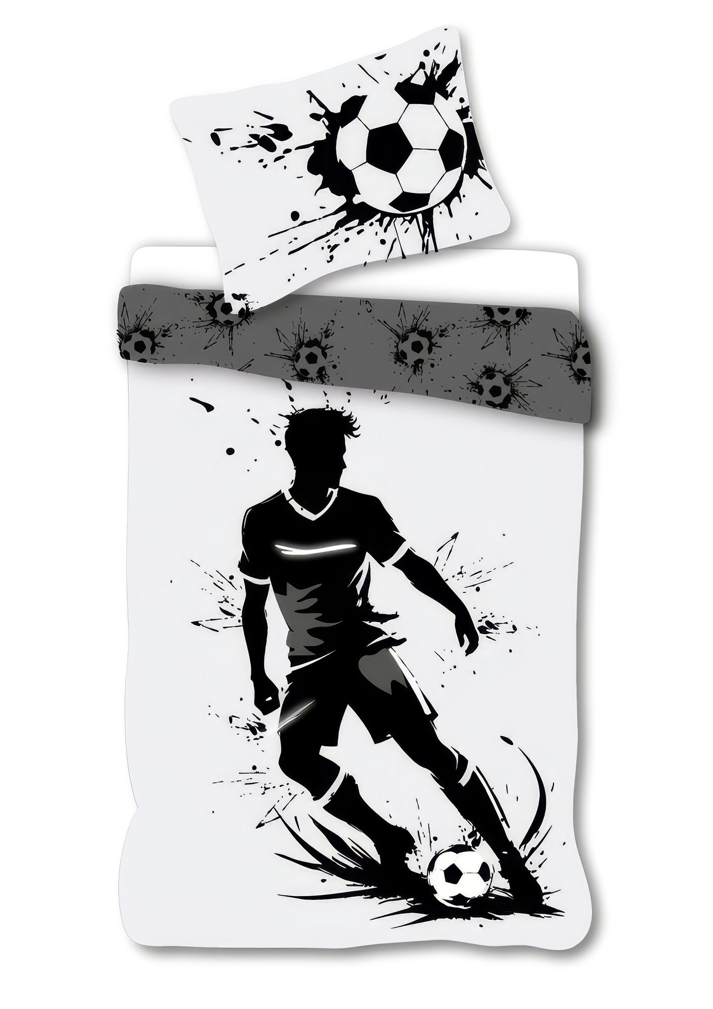 KK Shopping Kinderbettwäsche Bettwäsche Fußball Spieler Schwarz Weiß 135 x 200 cm, 100 % Baumwolle, 1 teilig, Langlebig