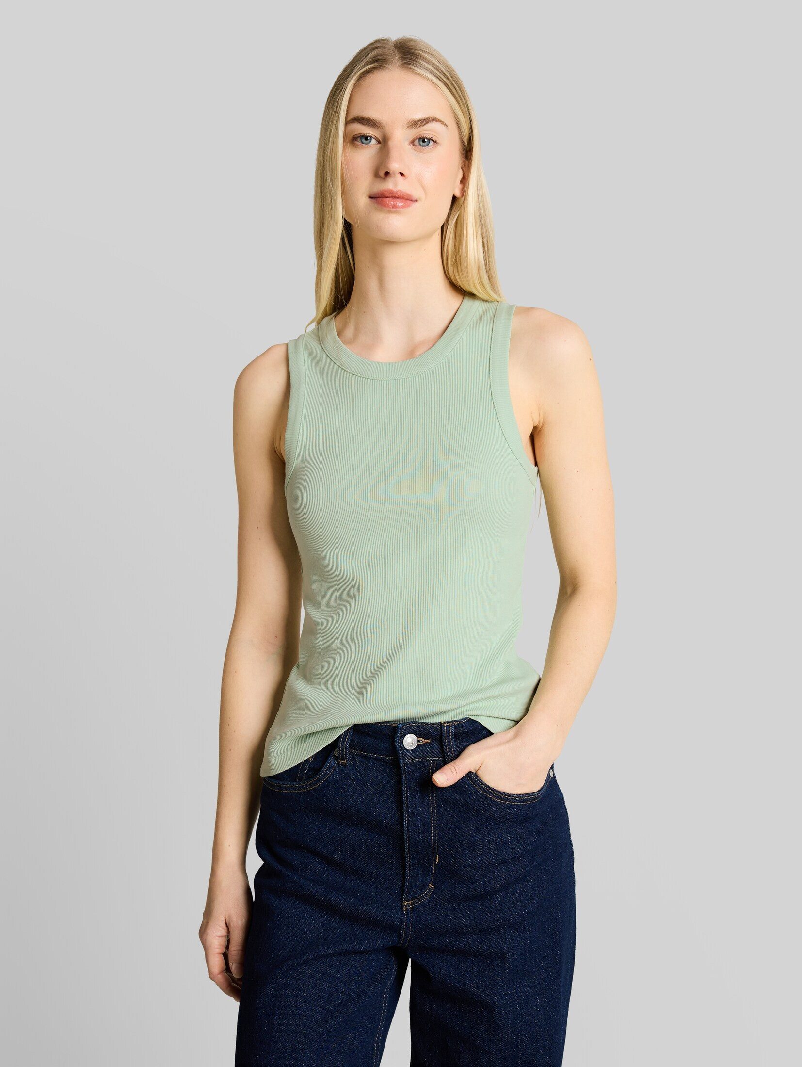 TOM TAILOR Denim Trägertop T-Shirt (im Einserpack) Slim Fit Top mit Rippstruktur