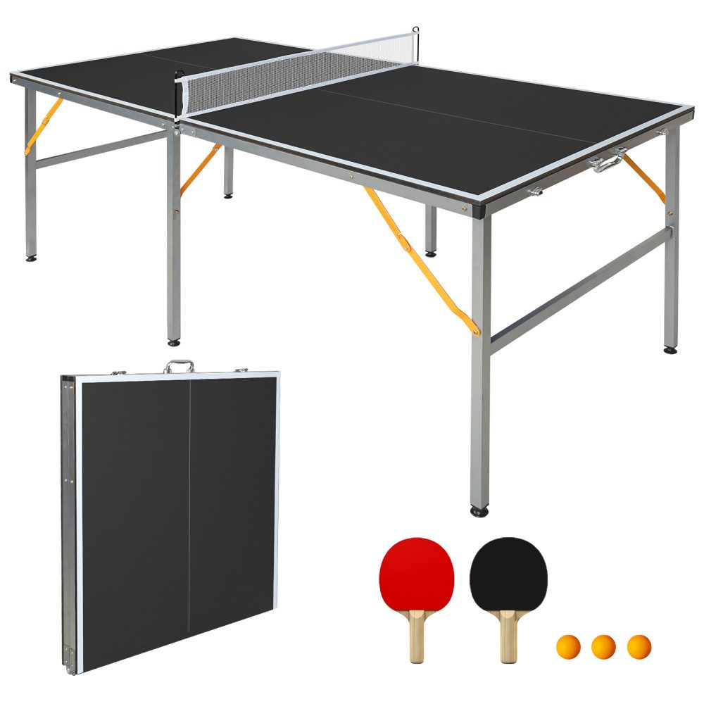 BBWL Tischtennisplatte mit Zubehör, professionelle Ping Pong Platte mit Netz, Schlägern, Tischtennisplatte 182x91cm klappbar für Indoor Outdoor