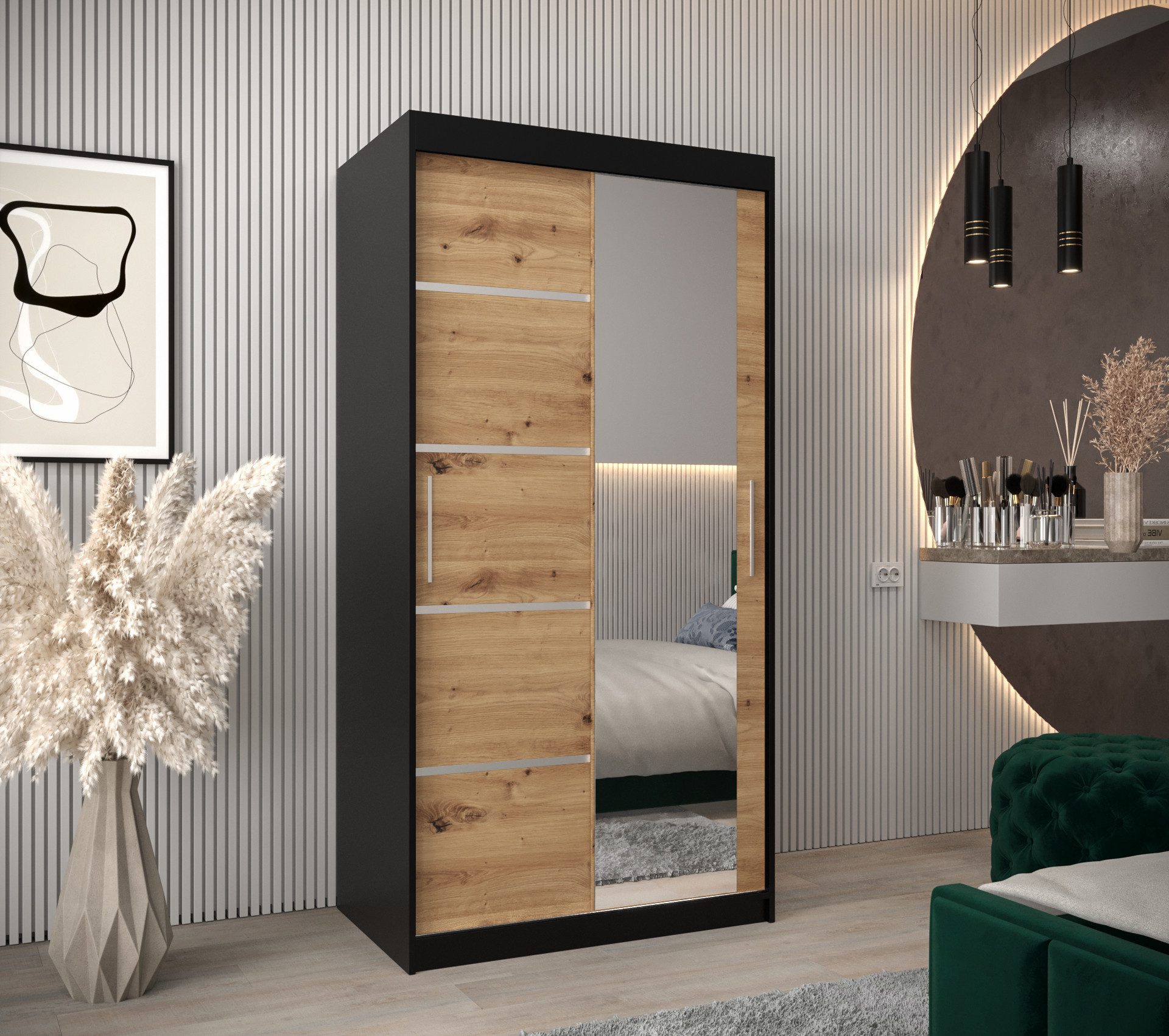 ABIKS MÖBEL Schwebetürenschrank Verona 2 Schlafzimmerschrank, mit Spiegel, Kleiderstange und Regalen – Bild 2 von 5