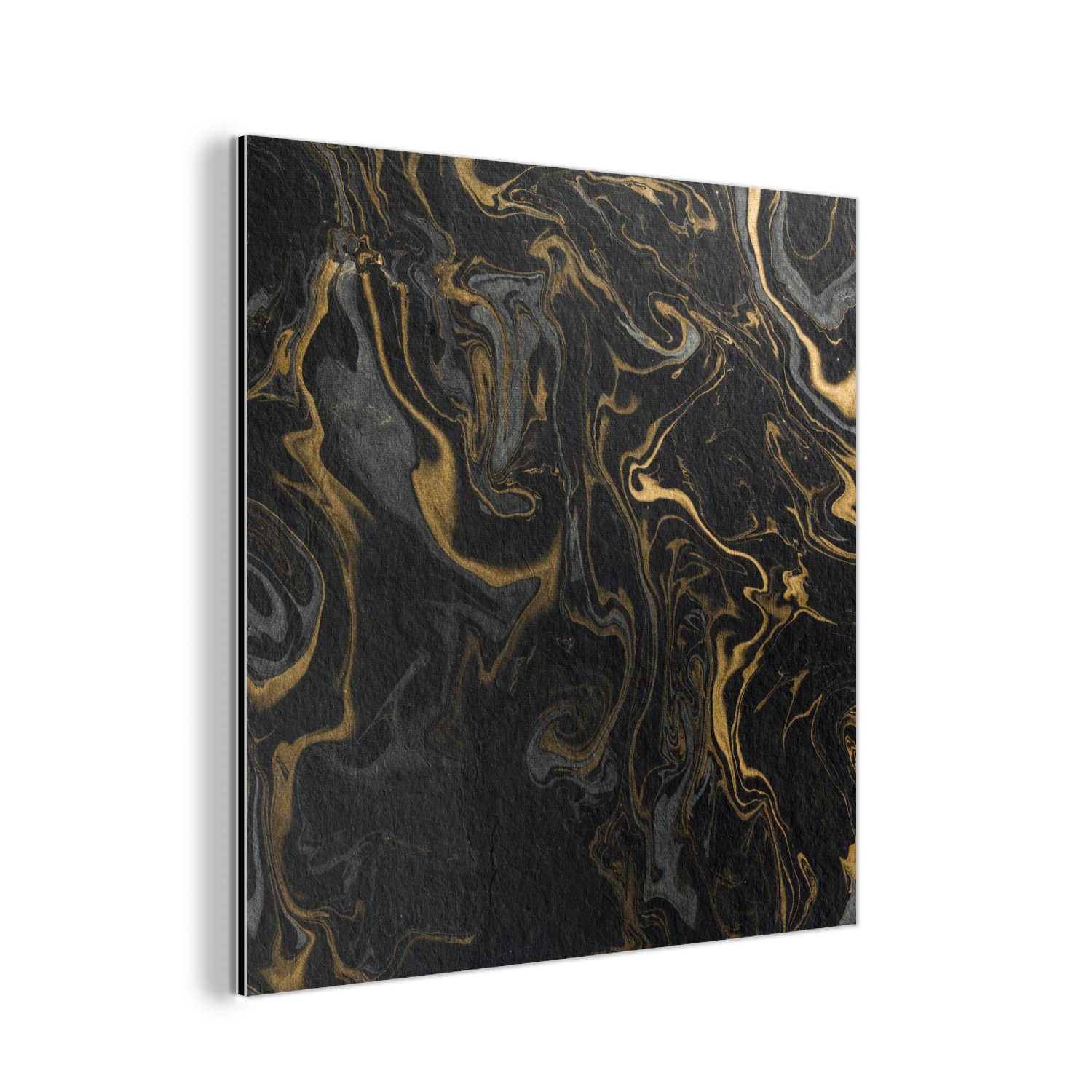Grau Metallbild - aus Marmoroptik Marmor Alu-Dibond-Druck, Gemälde MuchoWow Metall, (1 Luxus, - Textur - - Gold deko St), Aluminium -