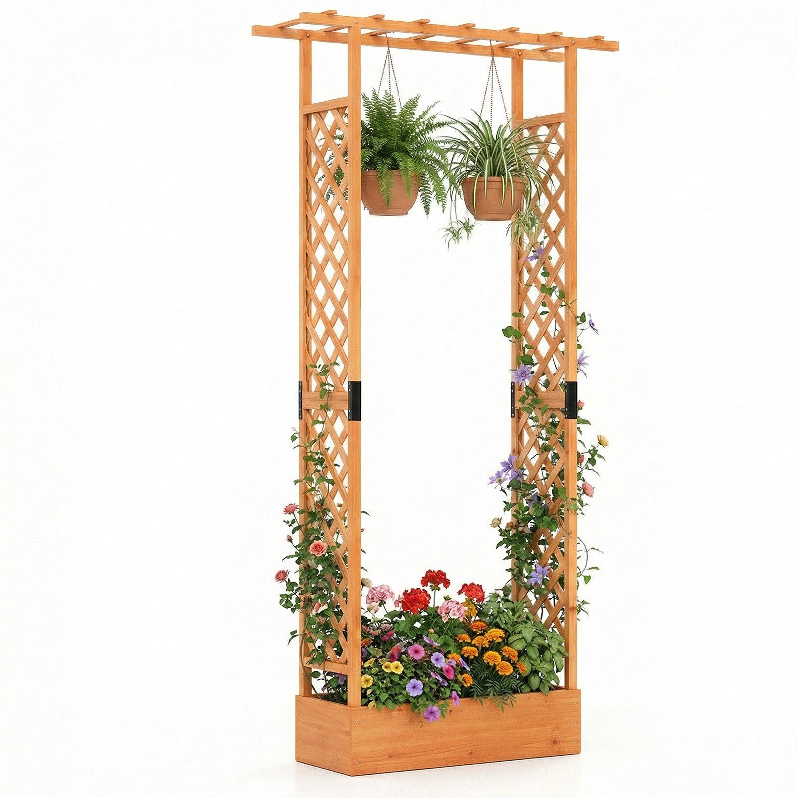 COSTWAY Blumenkasten (1 St), mit Rankgitter, Hochbeet für Kletterpflanzen, Sichtschutz