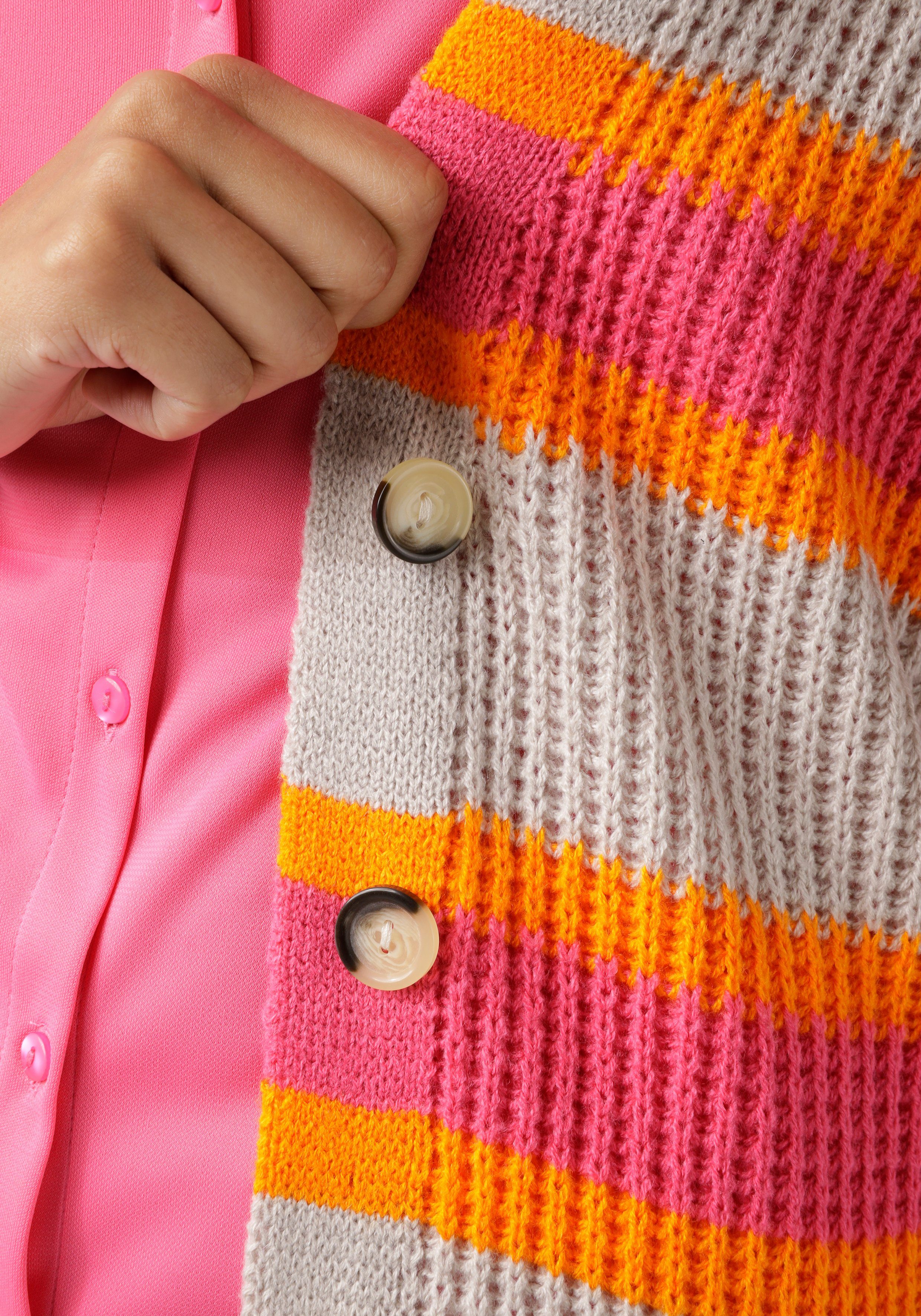 Streifen-Dessin im Strickjacke farbenfrohem Aniston CASUAL sand-pink-orange-gestreift