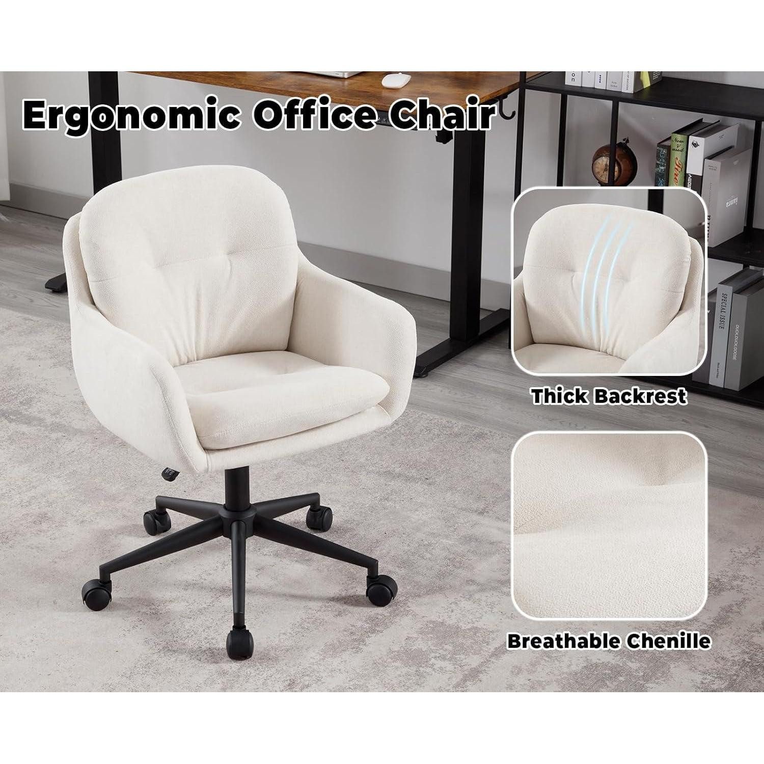 LuxusKollektion Schreibtischstuhl Moderner Chenille Bürostuhl mit Armlehnen, verstellbar, Beige