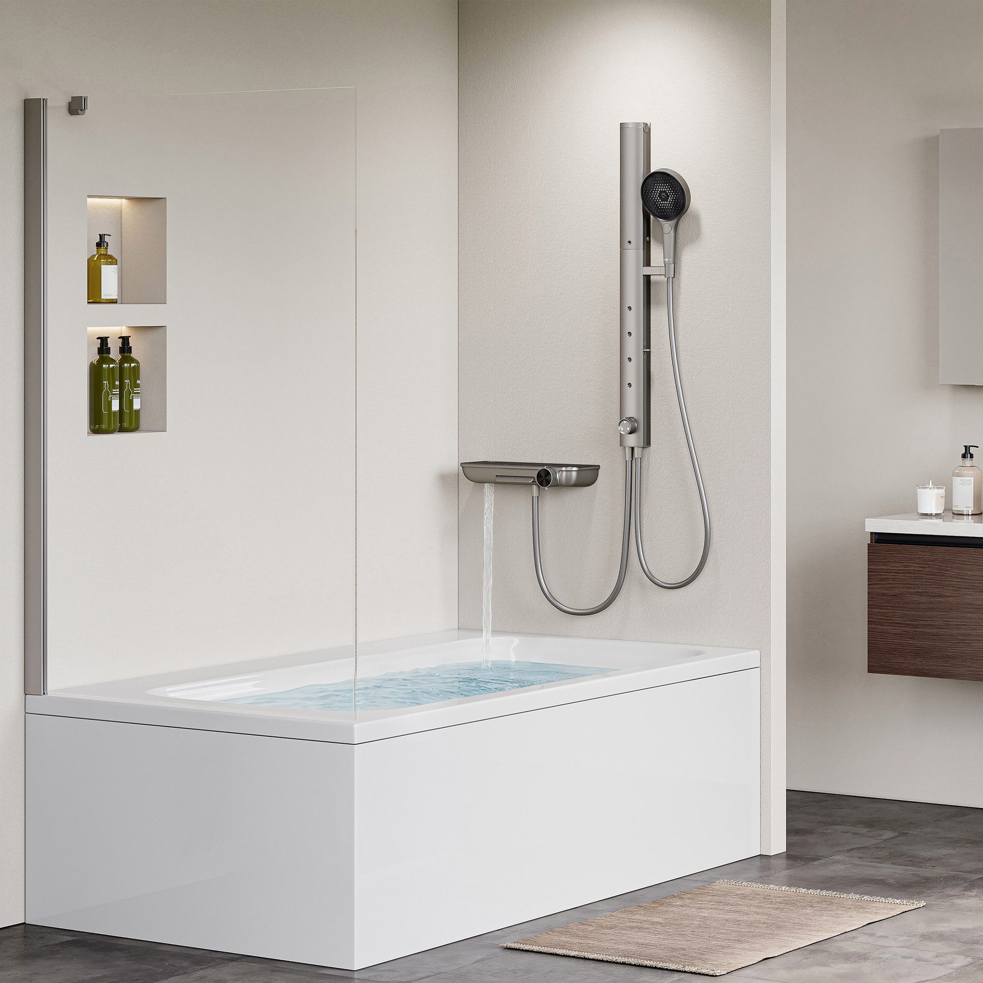 HOROW Duschsystem Brausegarnitur mit Thermostatarmatur und faltbarer Regendusche, 4 Strahlart(en), Regendusche Set, 3 Massage-Modi, Klappbares Duschset, Höhenve – Bild 2 von 5