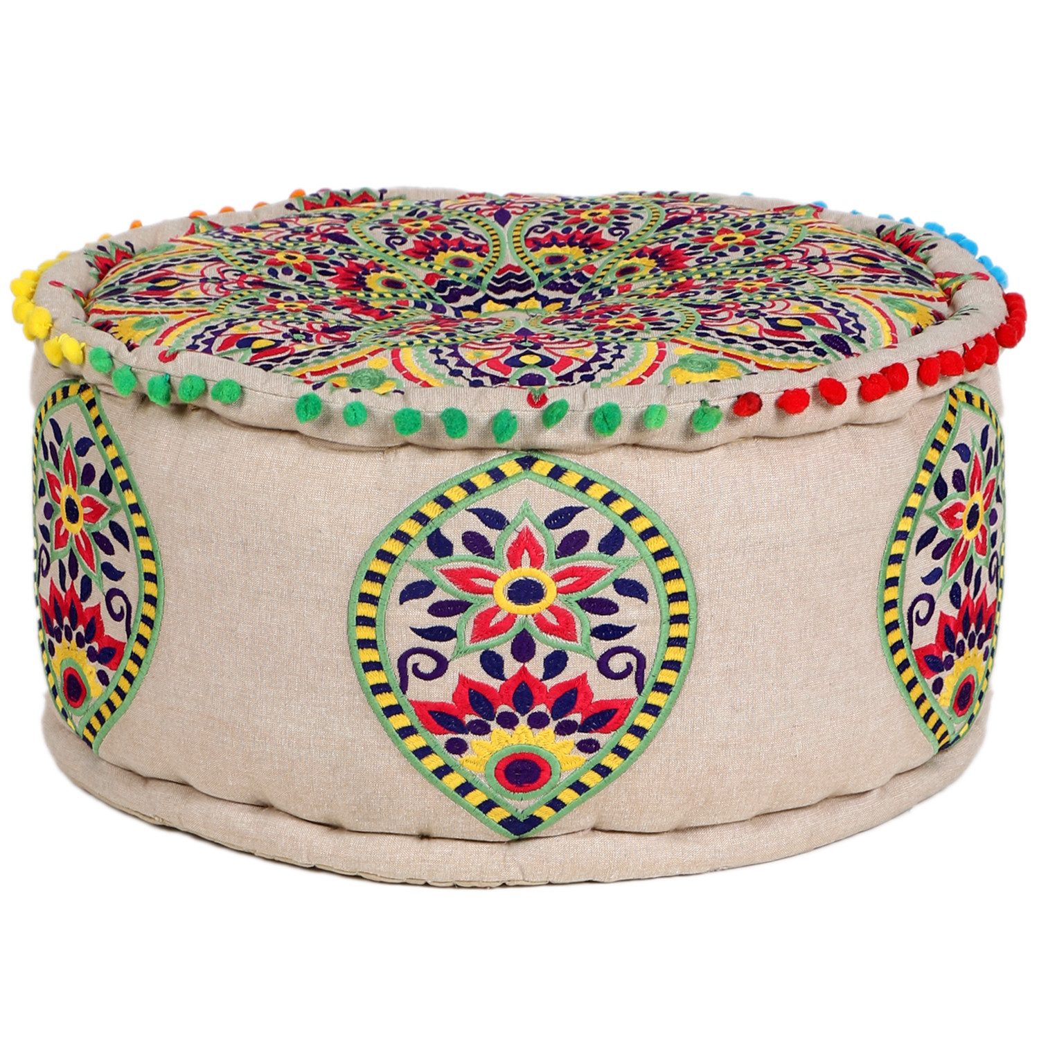 Marrakesch Orient & Mediterran Interior Pouf Orientalische Deko Pouf Hocker Bodenkissen Hakika 50cm bunt, Handarbeit