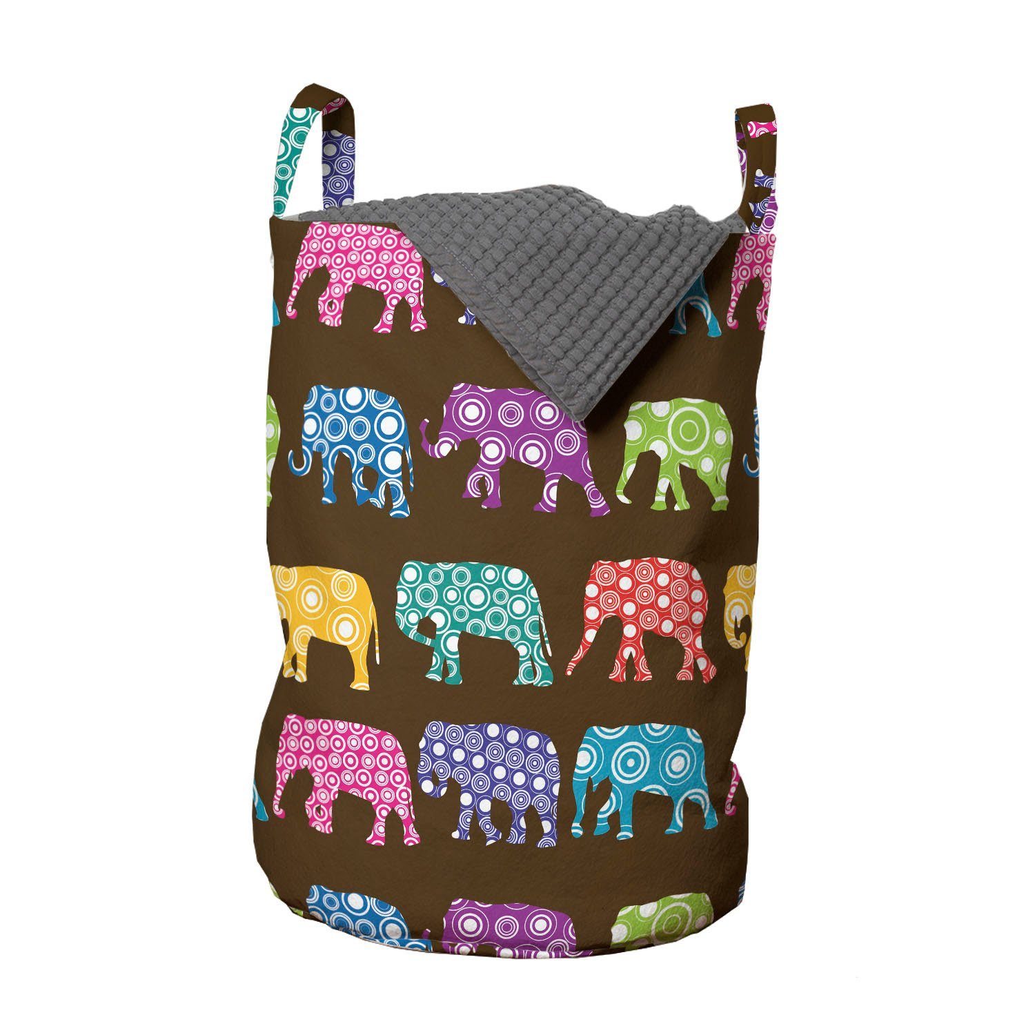 Abakuhaus Wäschesäckchen Wäschekorb mit Griffen Kordelzugverschluss für Waschsalons, Elefant Tiere mit Kreisen