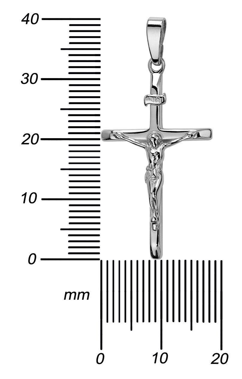 JEVELION Kreuzkette Kruzifix Kreuzanhänger Weißgold - Made in Germany (Weißgold Anhänger, für Damen und Herren), Mit Kette Sterlingsilber - Länge wählbar 36 - 70 cm oder ohne Kette.