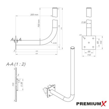 PremiumX 30cm Wandhalter 70cm Mast Ø 38mm Stahl Wand Halterung SAT-Halterung