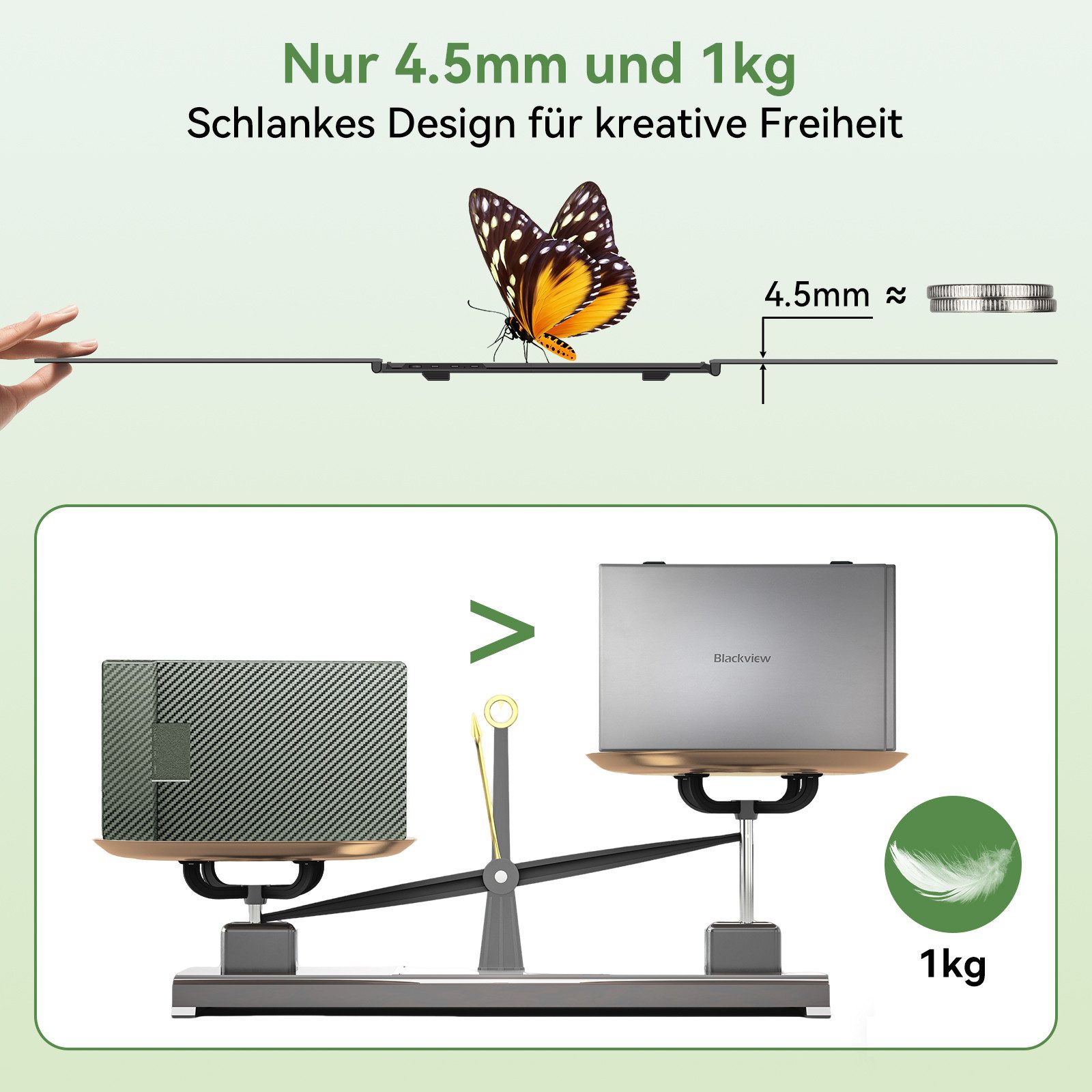 blackview FHD Gaming Monitor, Laptop-Bildschirm-Extender, Dual-Screen, IPS LCD Portabler Monitor (1920x1200 px, Full HD, IPS, 1kg, 16:10, 14-17,3 Zoll & Windows/Mac/Android/Chrome-Kompatibilität)