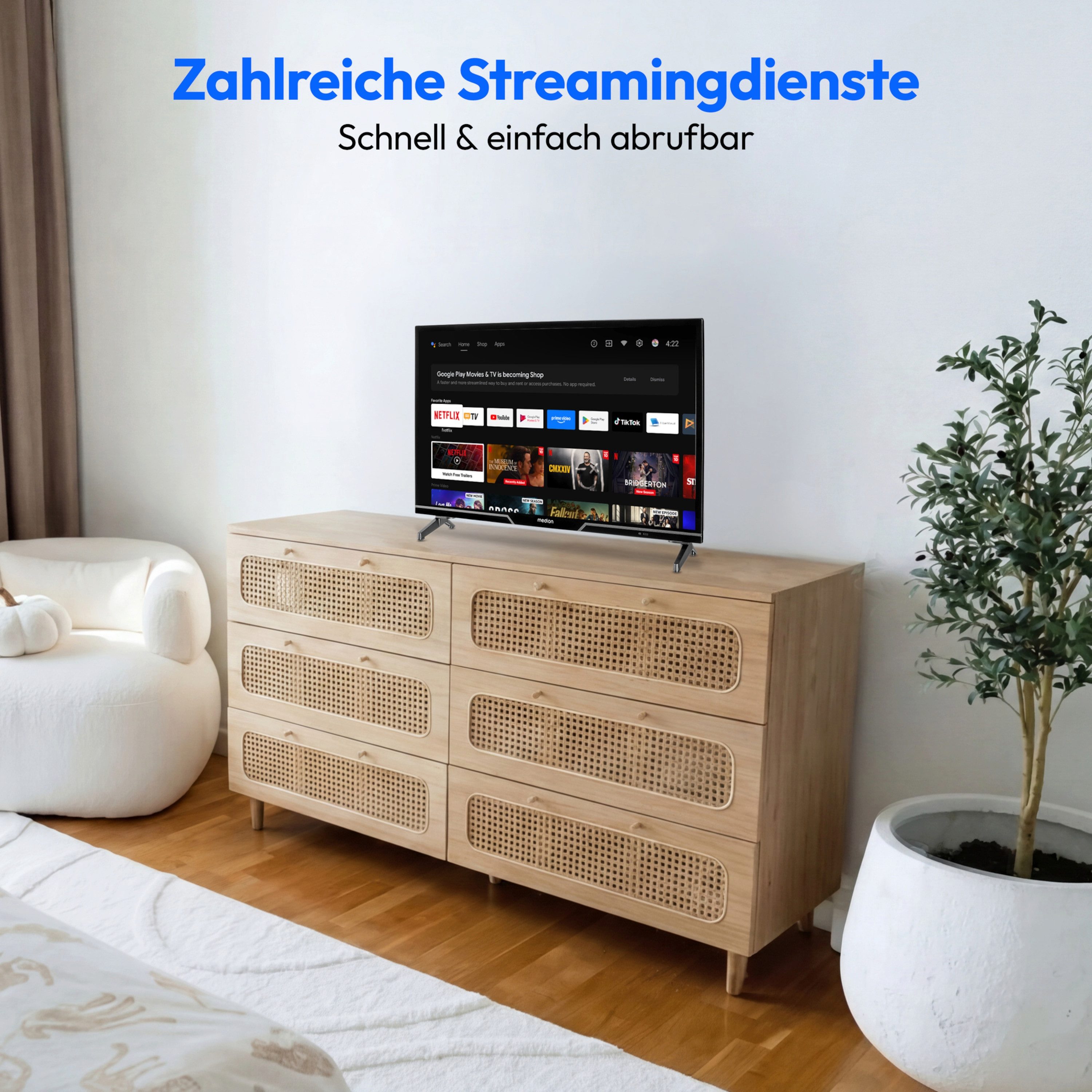 Medion® MD824100 LCD-LED Fernseher (59.8 cm/24 Zoll, 720p HD Ready, Android TV, HDR10, DTS HD, Virtual X, Playstore, Netflix, HBO Max, Prime Video)