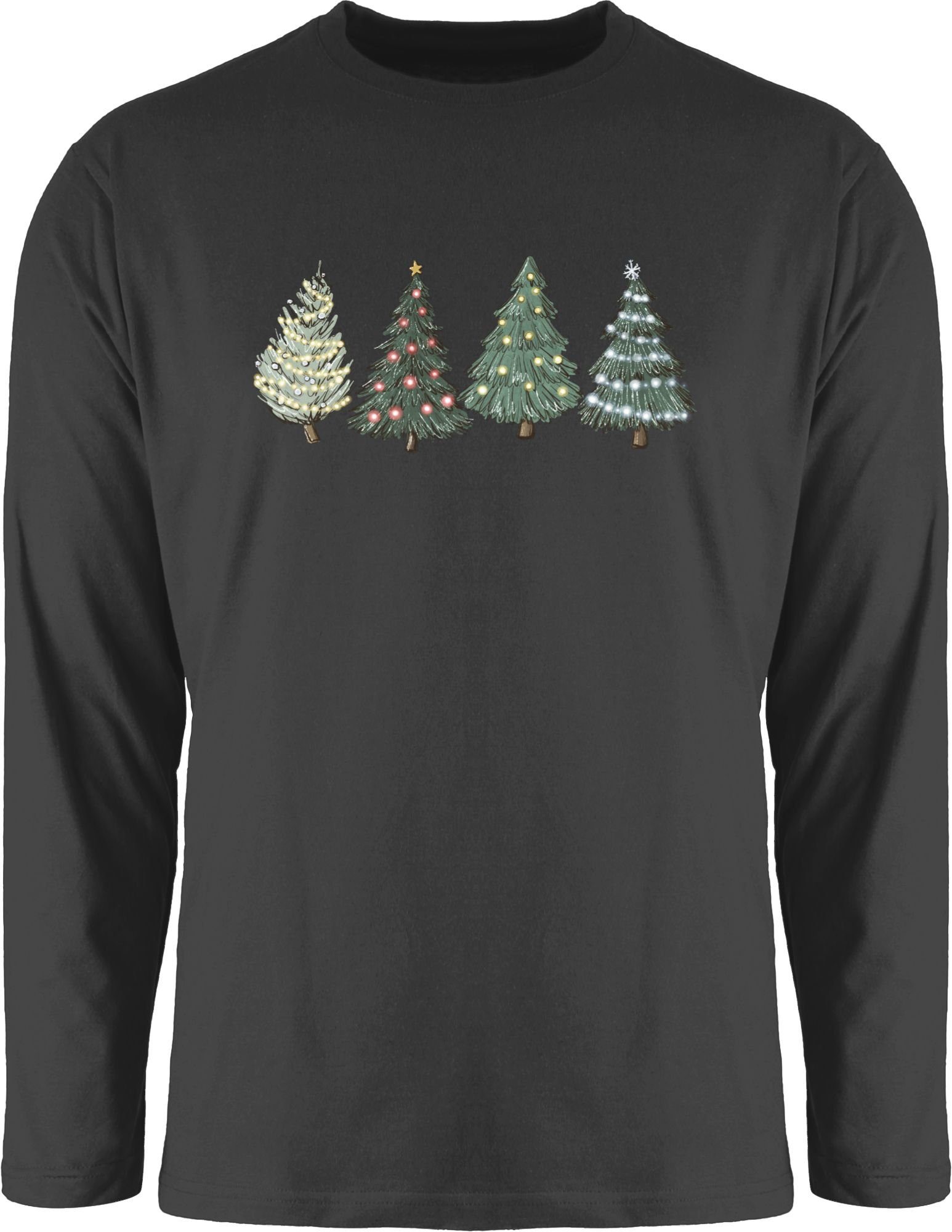Shirtracer Rundhalsshirt Weihnachtsbäume Weihachten Kleidung 3 Schwarz