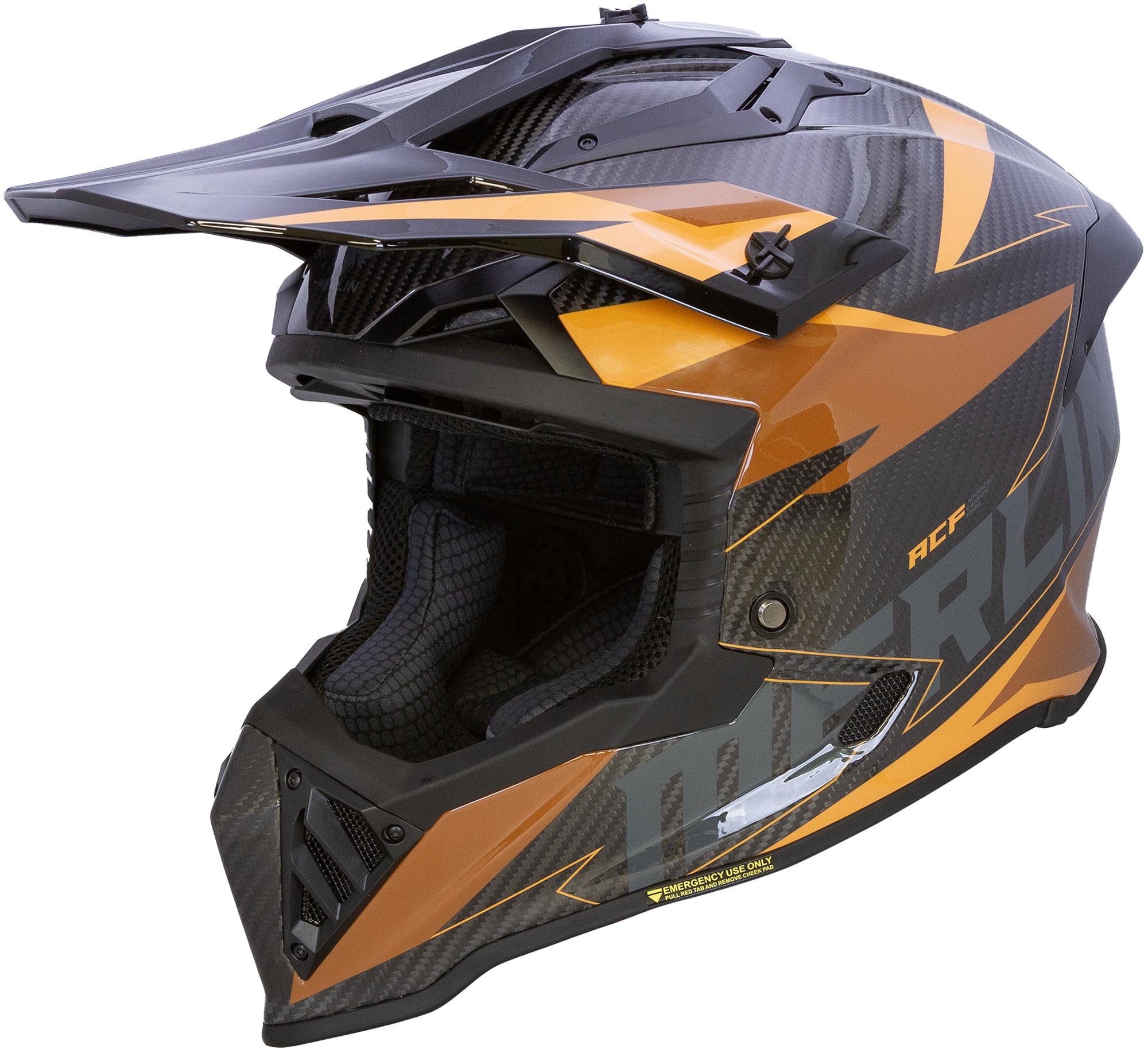 Merlin Motocrosshelm Recon Code Gloss Carbon Motocross Helm, Doppel-D-Verschluss, Carbonfaser, ECE 22.06