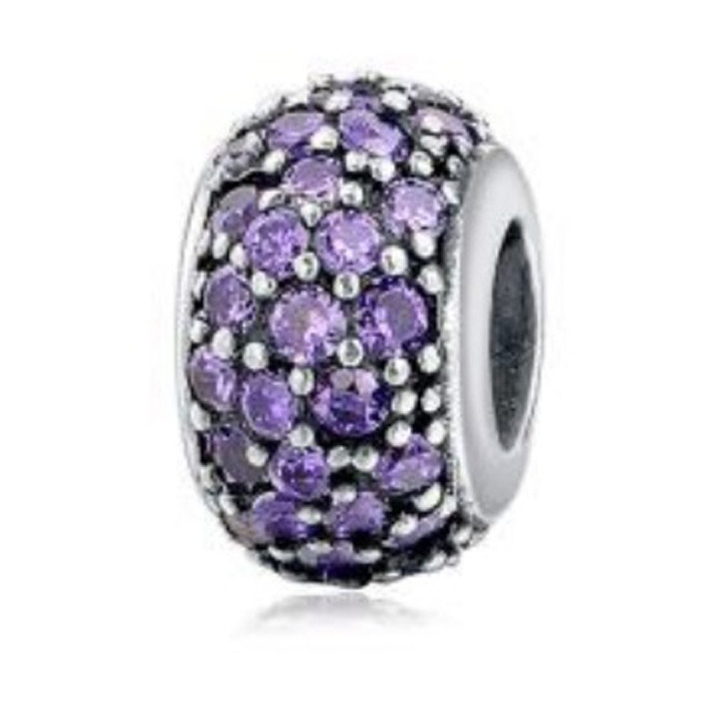 PANDACHARMS Bead Glitzernder Lila Pavé Charm für Charm Armband, 925er Silber, Zirkonia