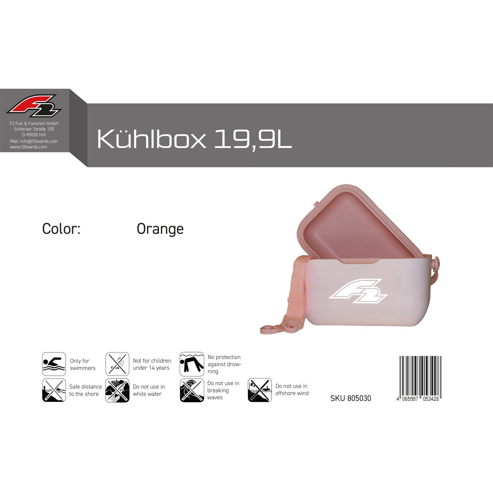 F2 SUP-Board F2 Kühlbox Groß Cool Box Kühltasche 19,9L Orange