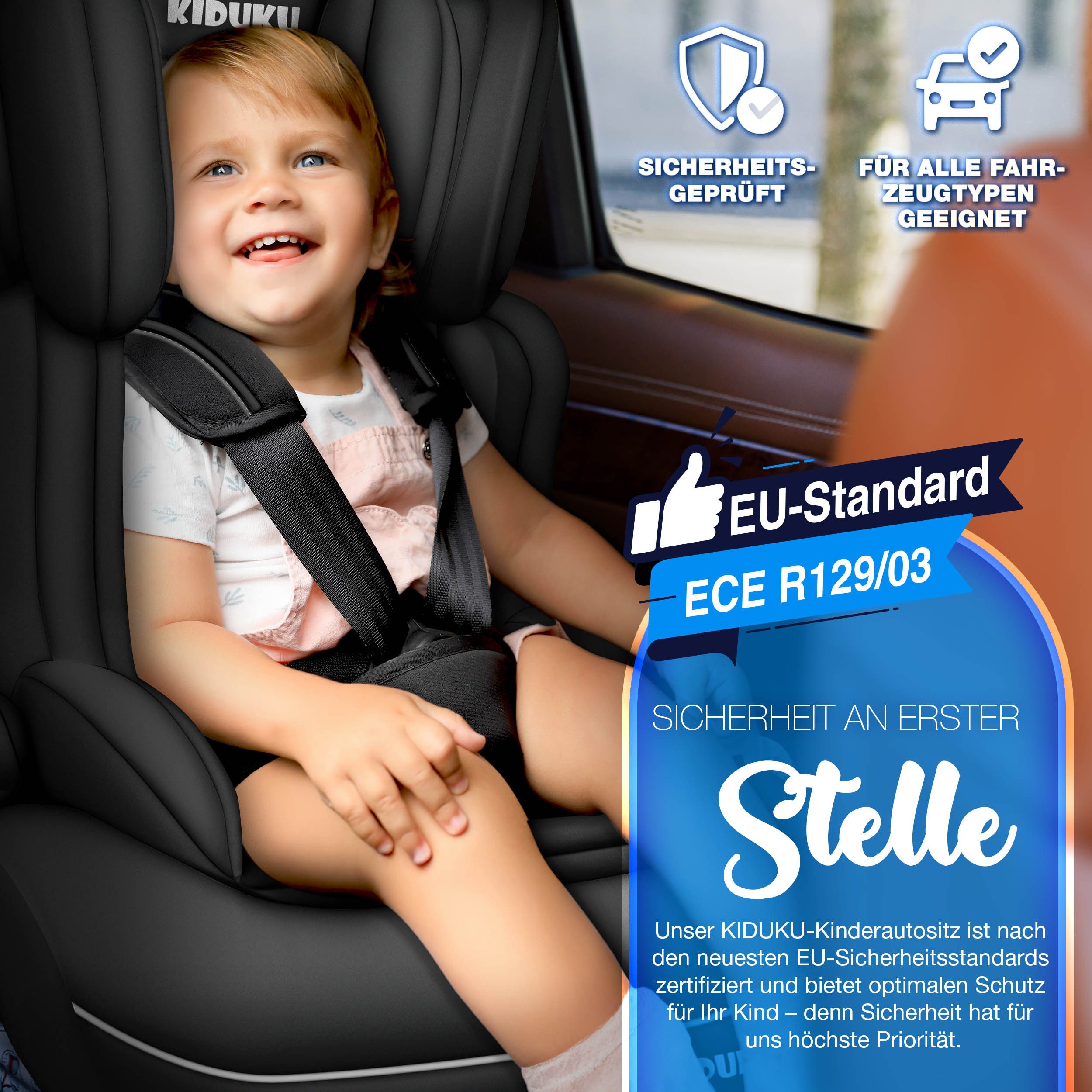 KIDUKU Autokindersitz Kindersitz 9-36 kg (1-12 Jahre), Autositz ECE R 129/03, Kinderautositz Gruppe 1/2/3