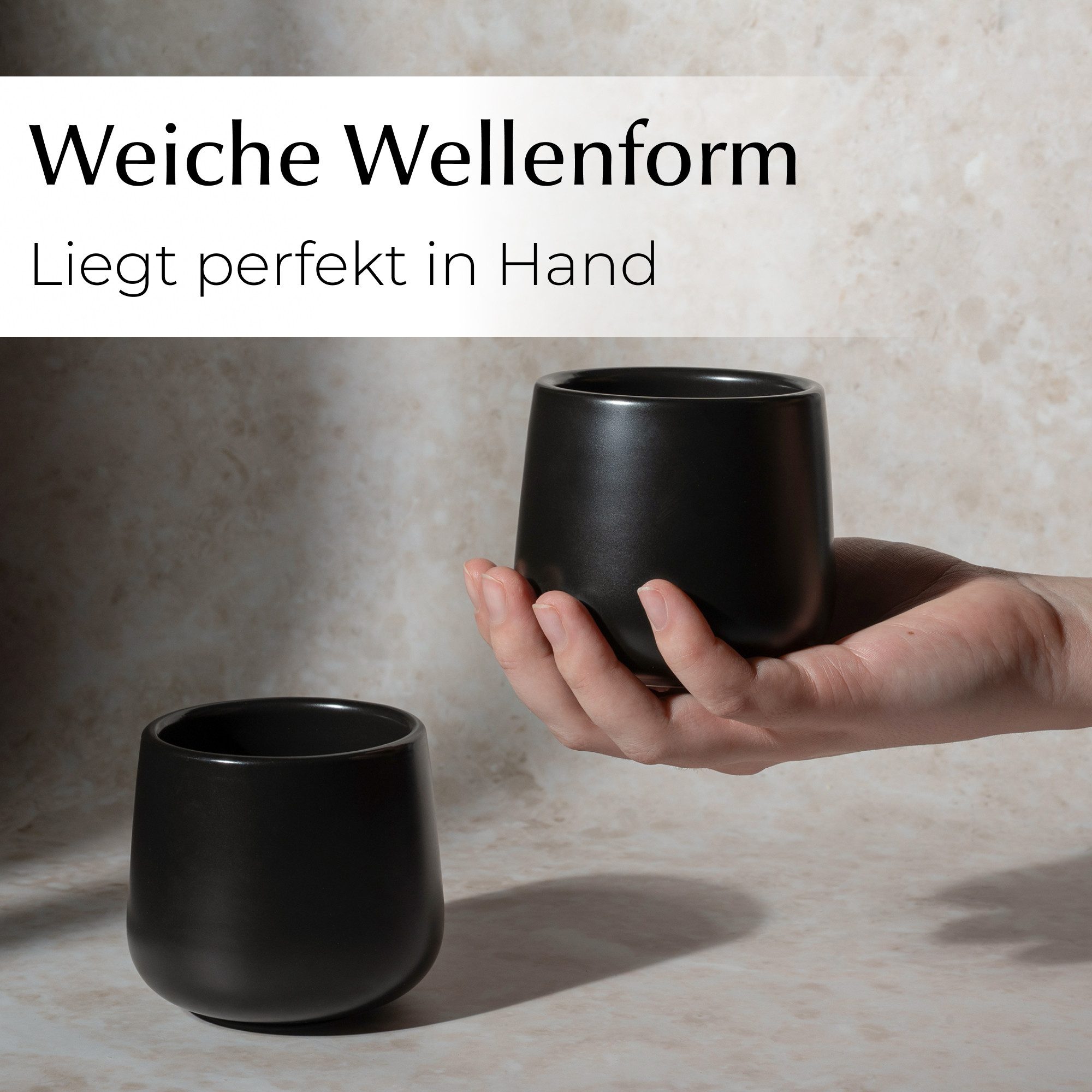 MiaMio Tasse Nami Kaffeebecher Schwarz, 4-tlg., Keramik, ohne Henkel, 250 ml – Bild 2 von 5