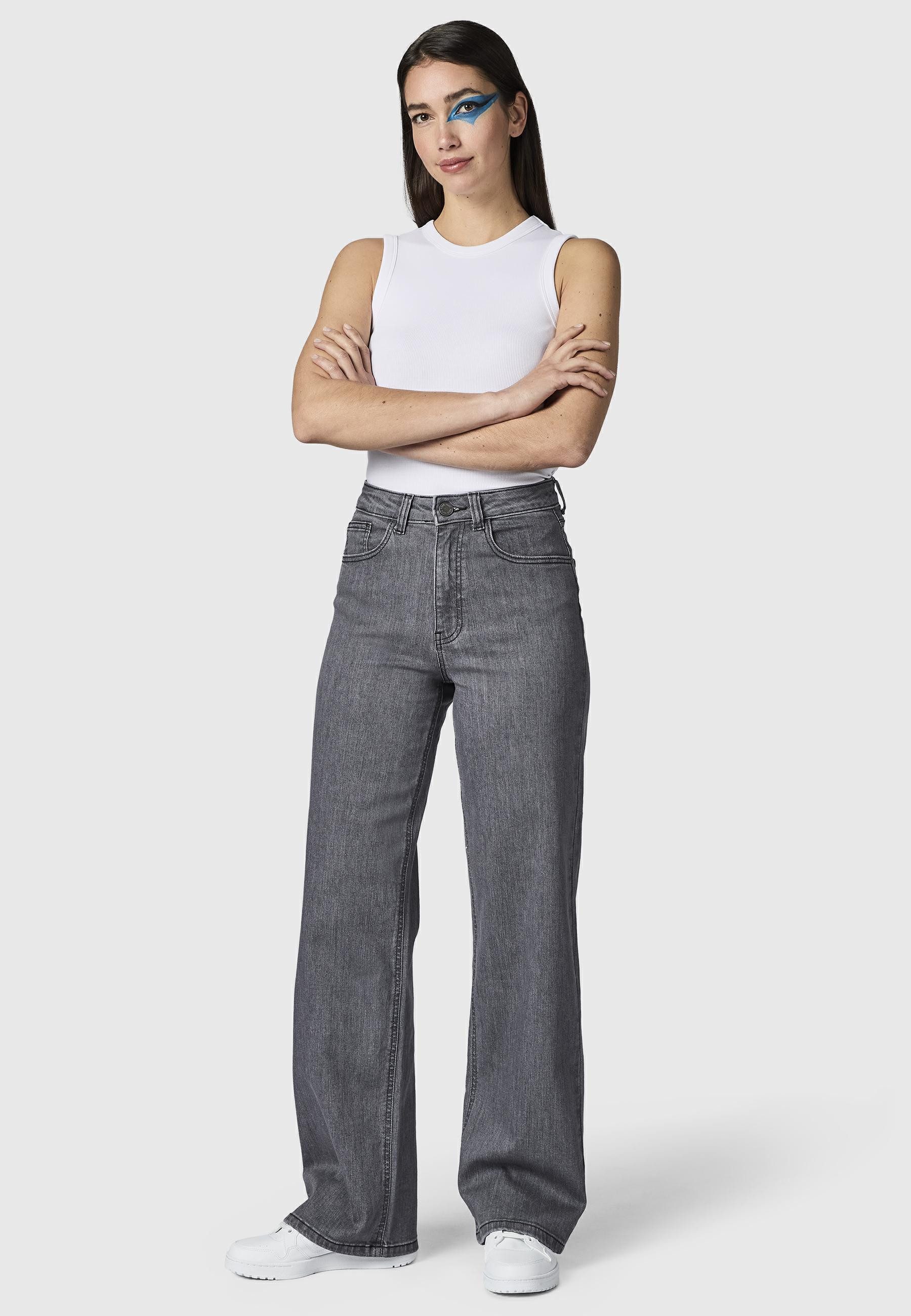 PEAK TIME Weite Jeans Eklipsa Damen Wide Leg Jeans mit Logoprägung