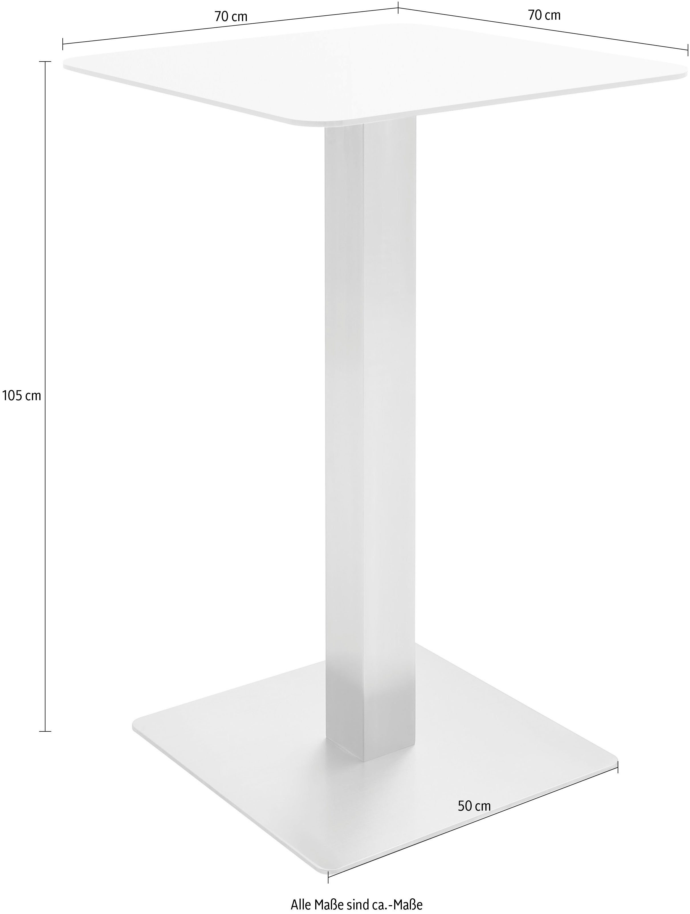 MCA furniture Bartisch | Edelstahl Zarina, Weiß mit Matt Weiß Tischplatte mit Gestell Glaskeramik Bartisch Matt