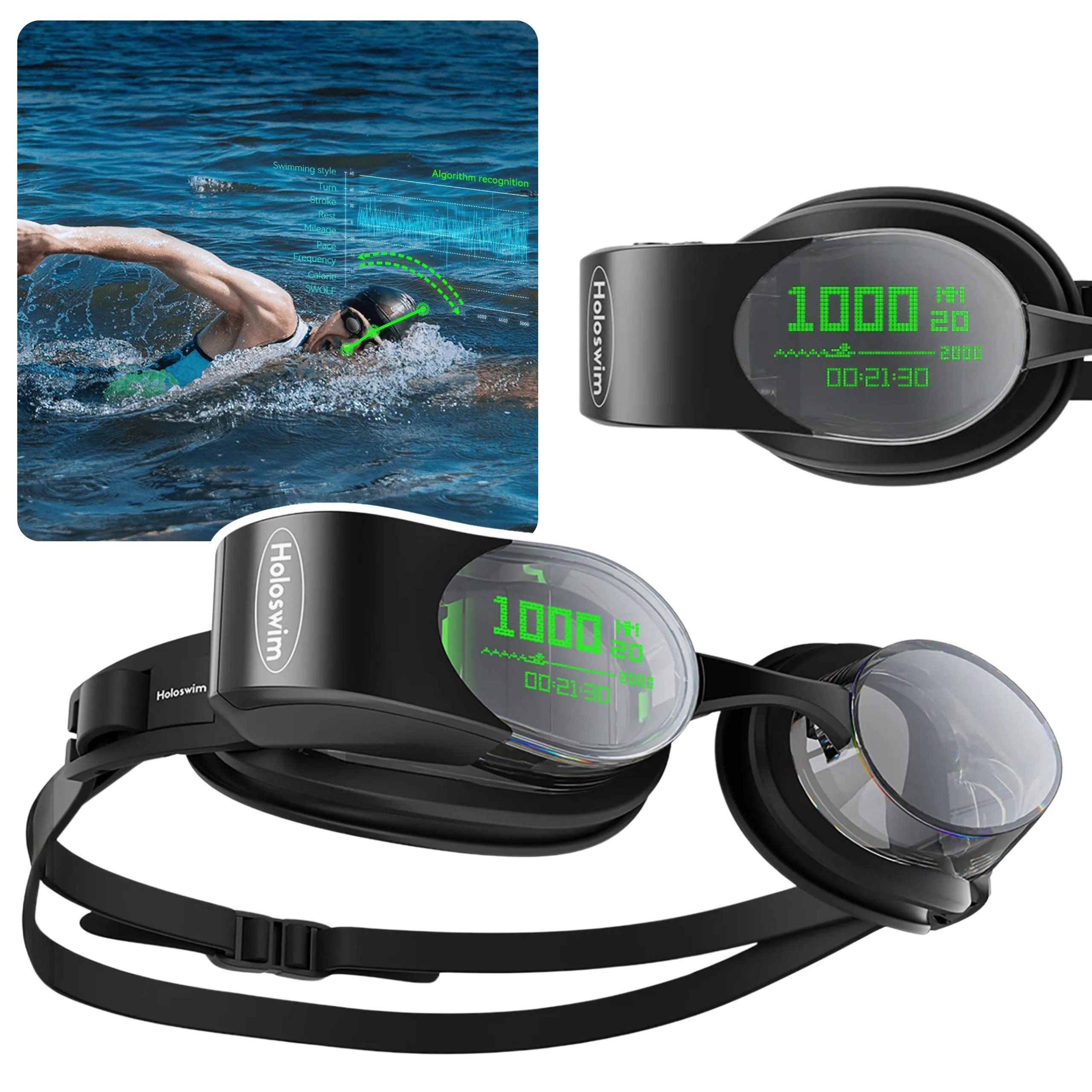 Schwimmbrille Holoswim 2 Pro intelligente Schwimmbrille – Datenanzeige, KI, IPX8