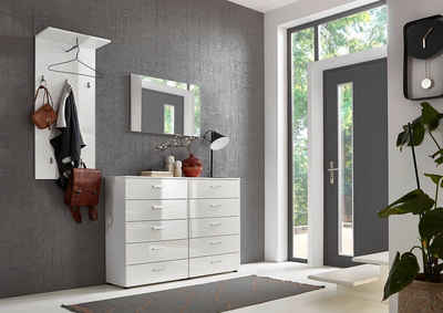 moebel-dich-auf Garderoben-Set MALAGA, (Set 9, Garderobenpaneel + Spiegel + 2x Kommode), in verschiedenen Varianten