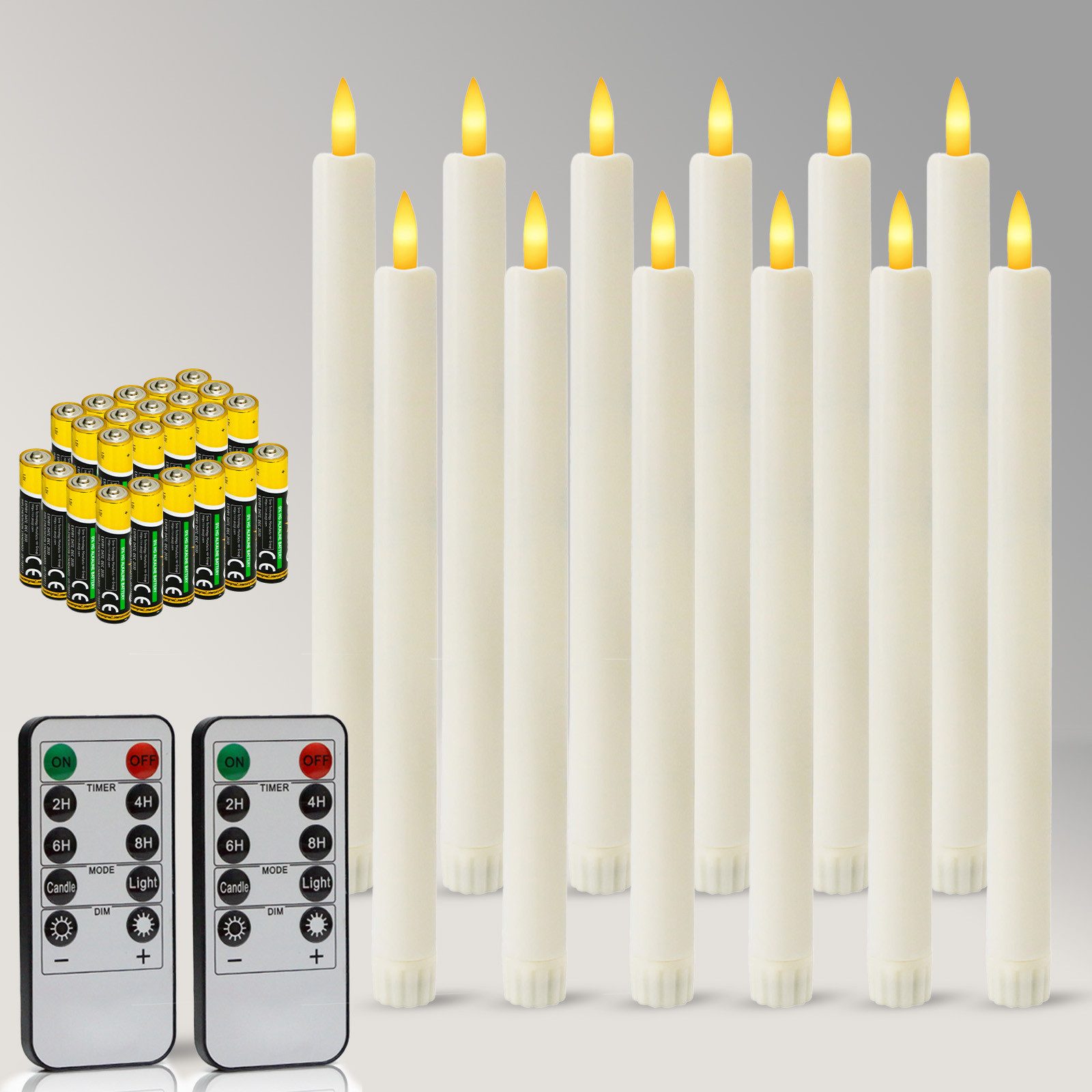 kisidus LED-Kerze LED Stabkerzen 12pcs mit Fernbedienung (Flammenlose Tafelkerzen mit Timerfunktion, Weihnachtskerze mit 24 Batterien), für Weihnachten, Heimdekoration