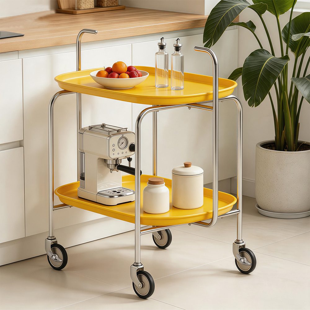 GLIESE Küchenwagen Multifunktionaler Rollwagen mit 2 Ablagen für Küche Wohnzimmer Bad, 65x40x70 cm, Servierwagen mit 360° Lenkrollen und Bremsen