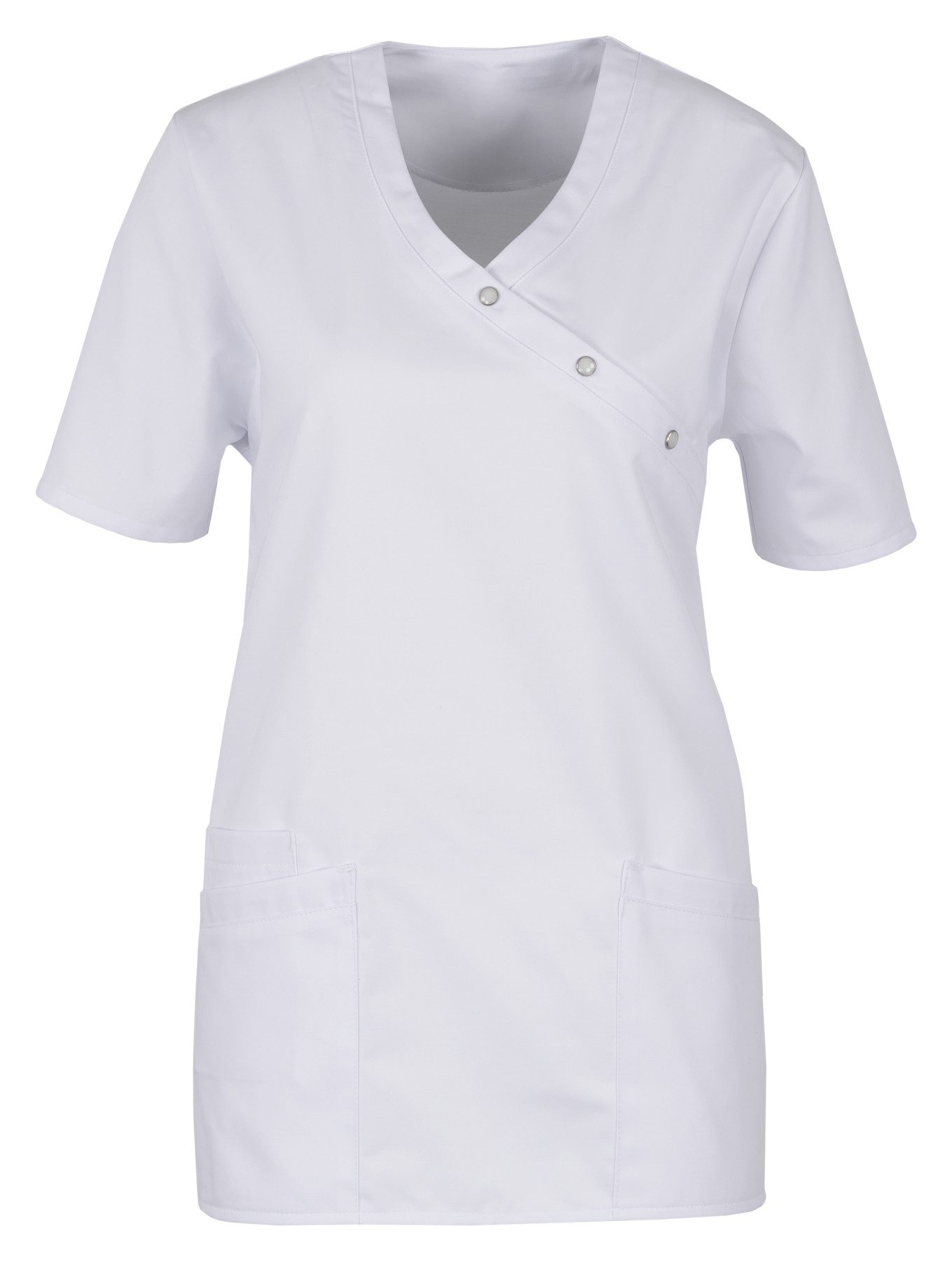 BEB Schlupfbluse beb MEDIZIN/PFLEGE Damen KASACK Kurzarm V-Neck Baumwollmix Weiß