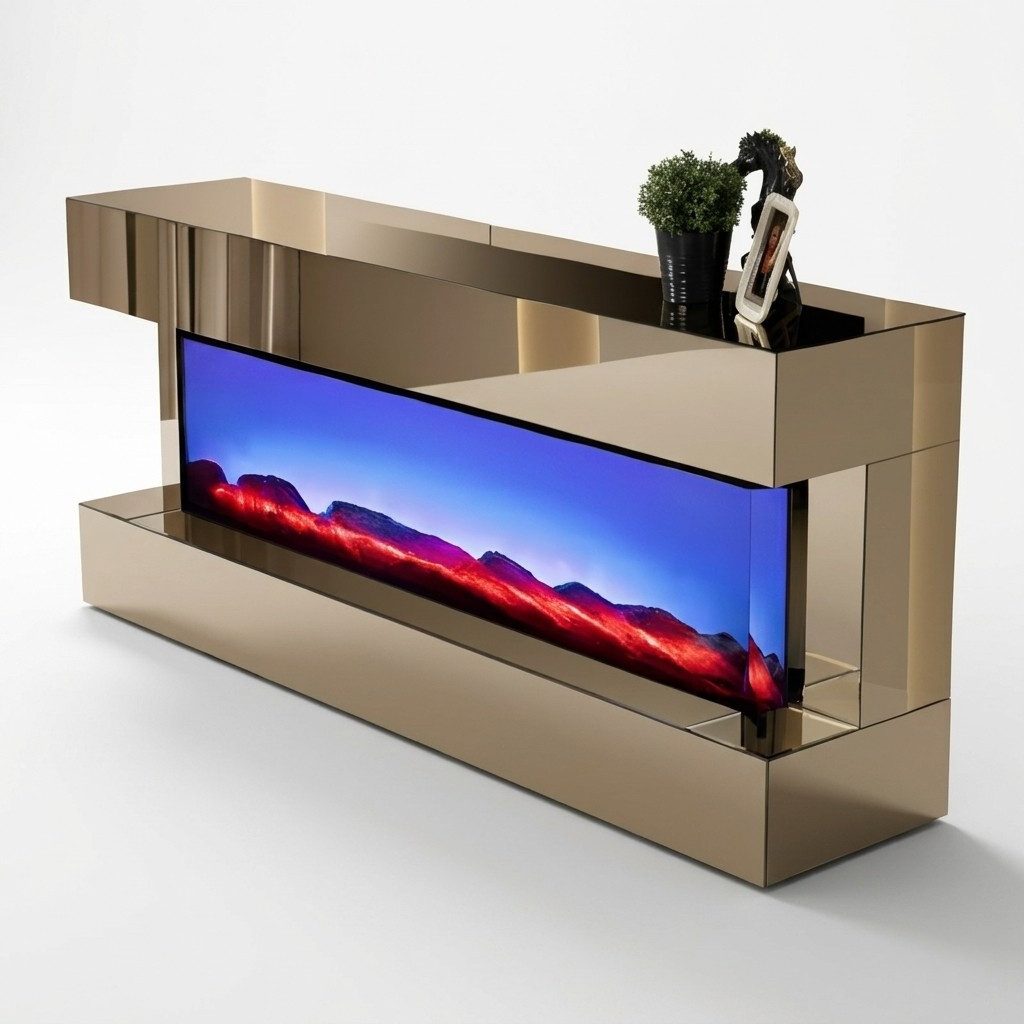 Xlmoebel Lowboard XLMOEBEL TV-Möbel in Gold und hellem Holz mit Spiegelglas (TV-Lowboard, 1 St., TV-Lowboard 180 x 75 x 40 cm), Made in Europa