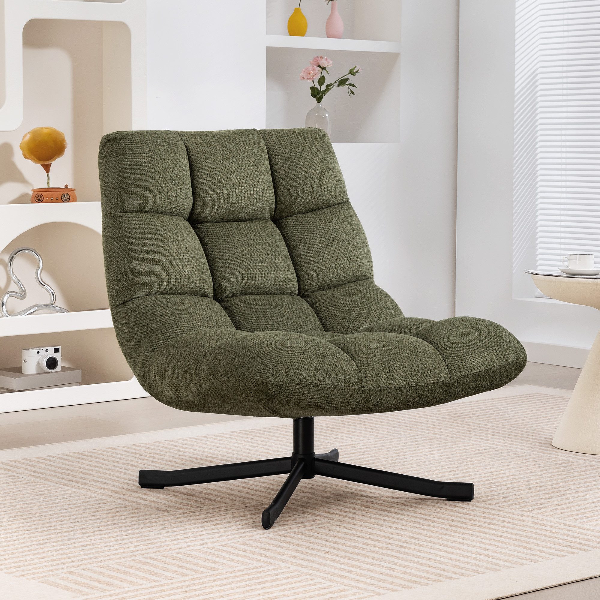 HOMCOM Relaxsessel Sessel Drehbar mit Breiter Sitzfläche, gepolstert (gepolstert Sessel, 1-St., Drehbar Loungesessel), für Wohnzimmer, Schlafzimmer, Grün