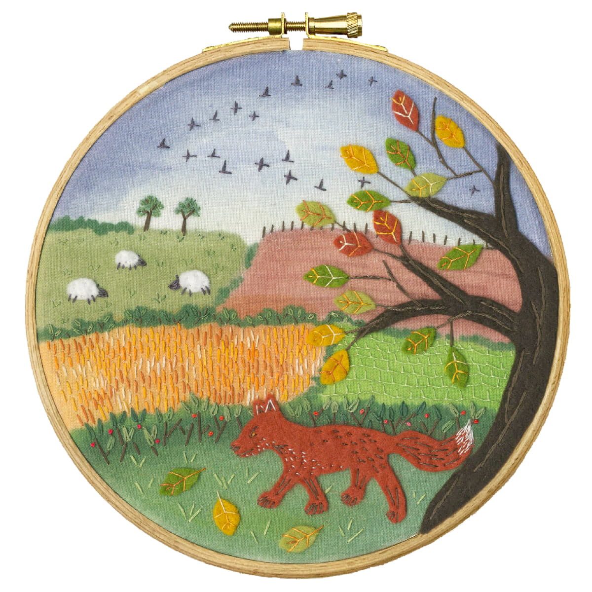Bothy Threads Kreativset Filzstickerei mit Stickrahmen, Hintergrund bedruckt, Diam 15cm, (embroidery kit by Marussia)