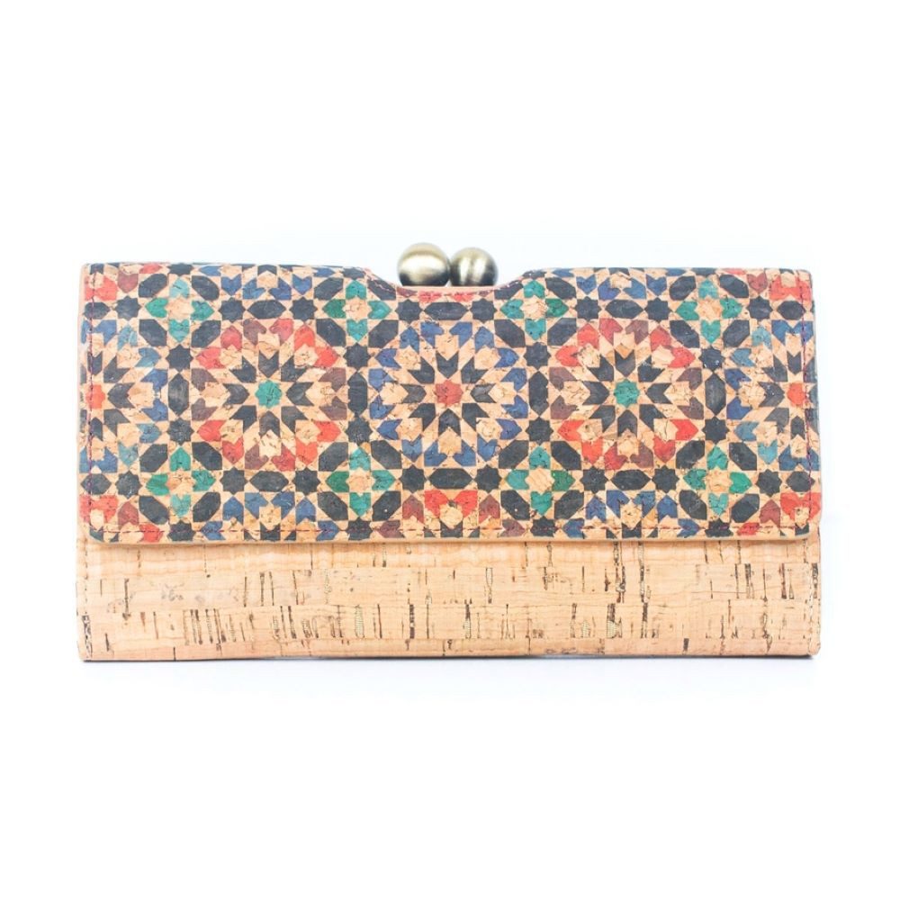 Goodman Design Geldbörse Damenbrieftasche aus Naturkork mit buntem Mosaikmuster Portemonnaie, Leicht, robust und handtaschentauglich.