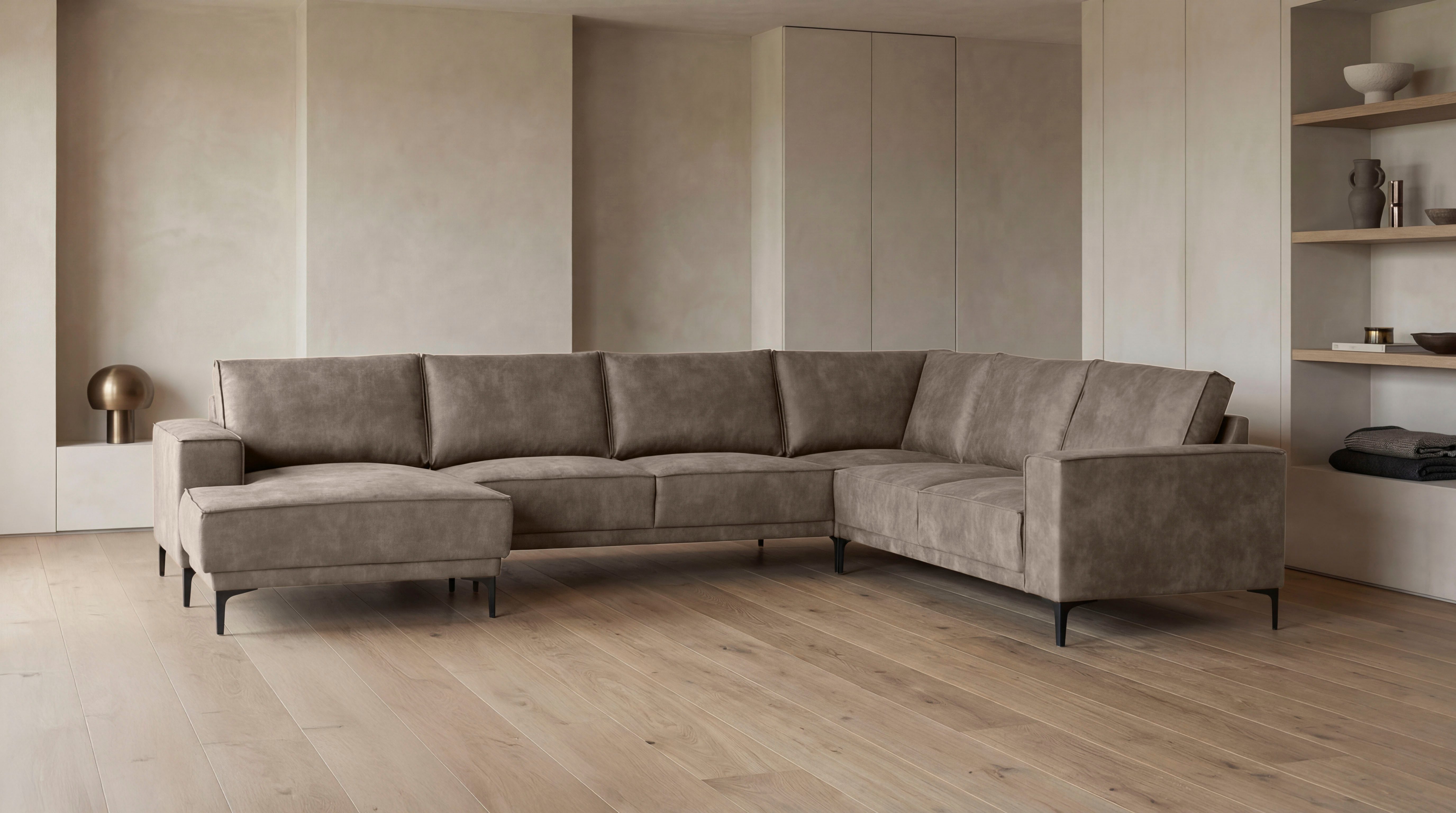 OTTO home Wohnlandschaft OLAND U-Form, XXL, B: 342 cm, Skandi-Design, Skandi-Design in Struktur, Flachgewebe, Luxus-Microfaser, Boucle