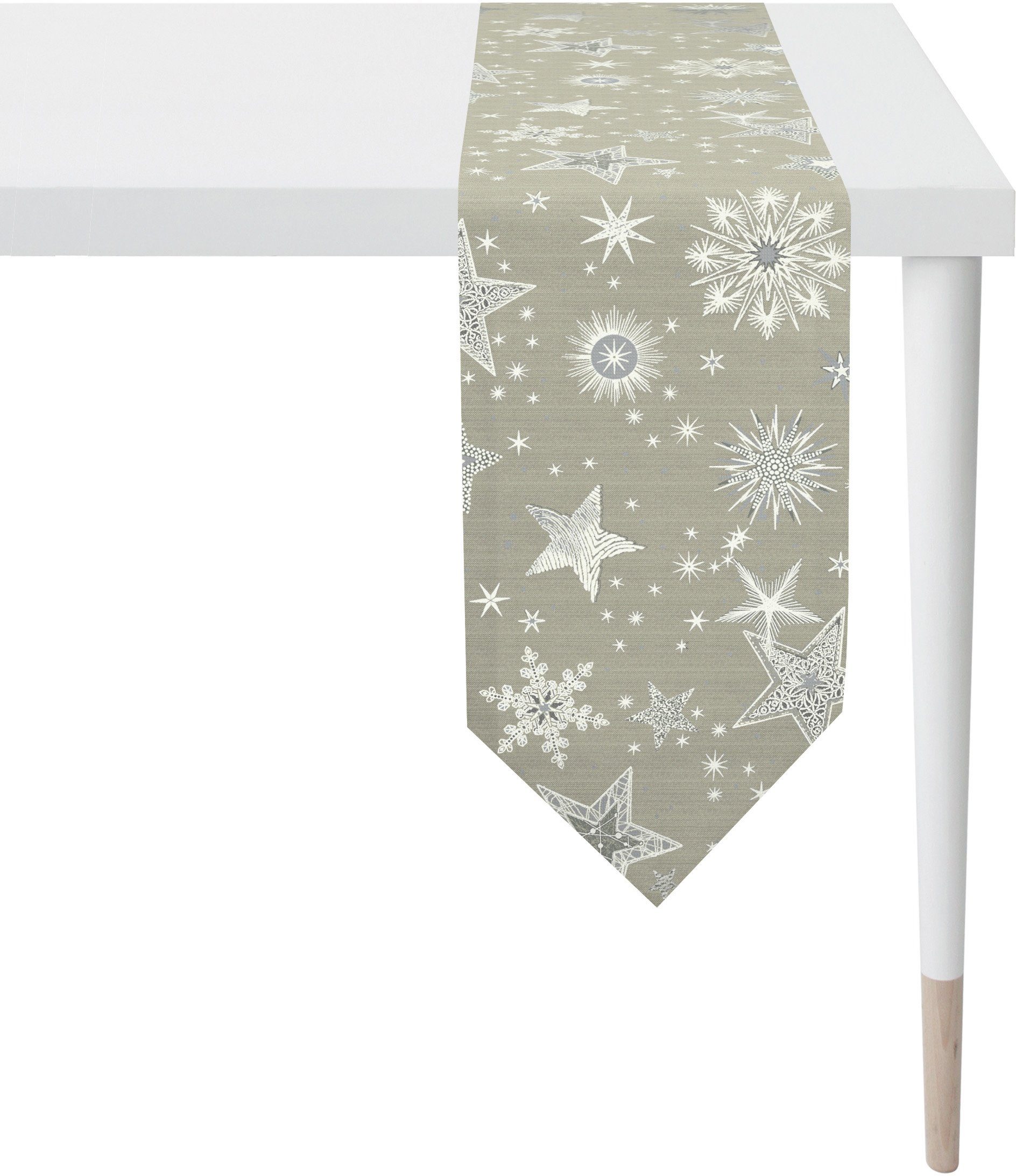 (1-tlg), 9602 CHRISTMAS taupe/silberfarben Tischband ELEGANCE, APELT Weihnachtsdeko, Lurex-Jacquardgewebe Weihnachten