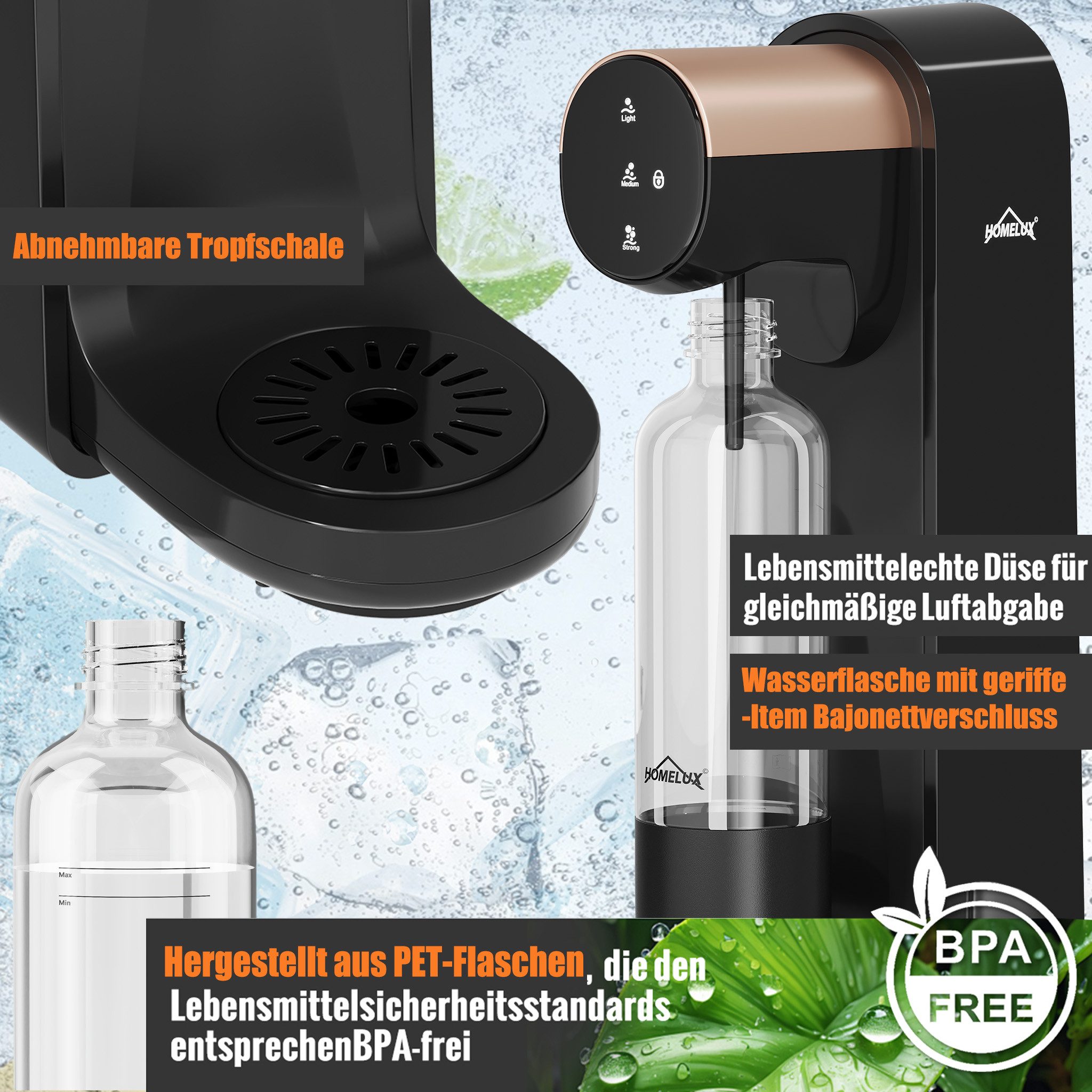 HOMELUX Wassersprudler Sprudelwasser Maschine Mit 1 PET-Flasche Bpa-Frei, (set, 1 x Sprudelwasser Maschine,1 x PET-Flasche)