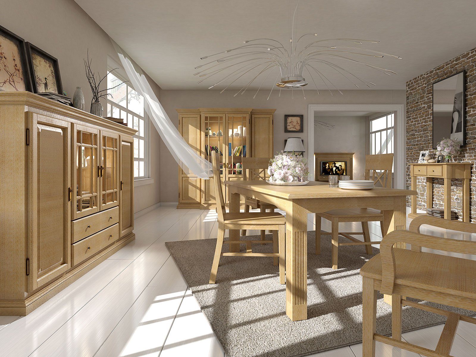 Casamia Highboard Vitrine Wohnwand 4-türig Duett 214 x 212 cm Pinie massiv