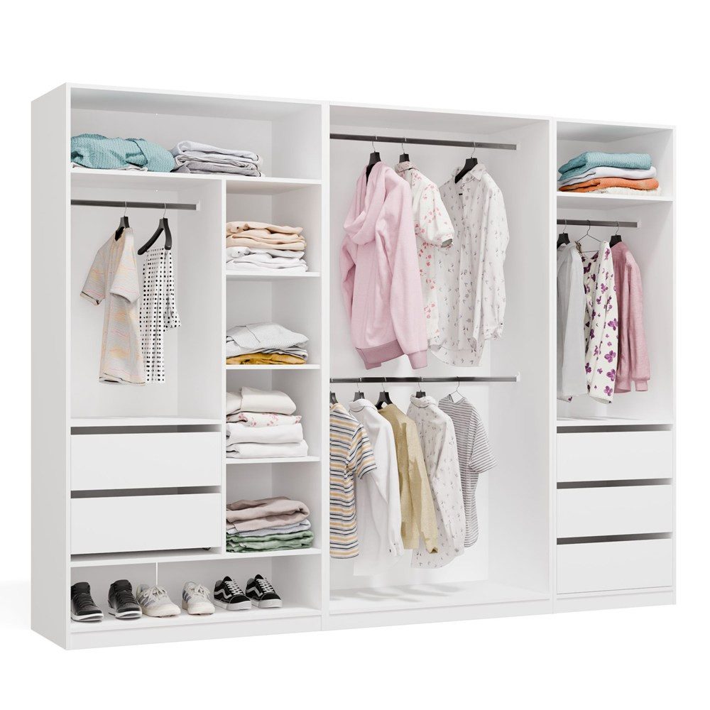 Raumhirsch Furniture Kleiderschrank Kleiderschrank, Garderobensystem, Schranksystem, Garderobe (Maße 260 x 50 x 200 (H) cm, 3 Segmente, 2 Kleiderstangen) Mit Schubladen, Modulares System