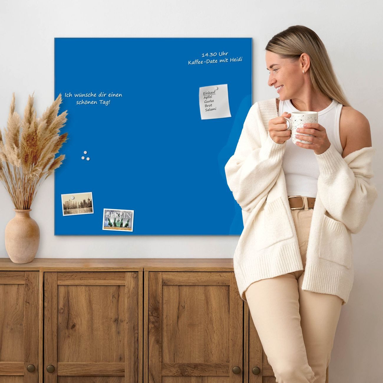 banjado Magnettafel Glas Signalblau, (gehärtetes Glas, 4 Magnete inklusive)