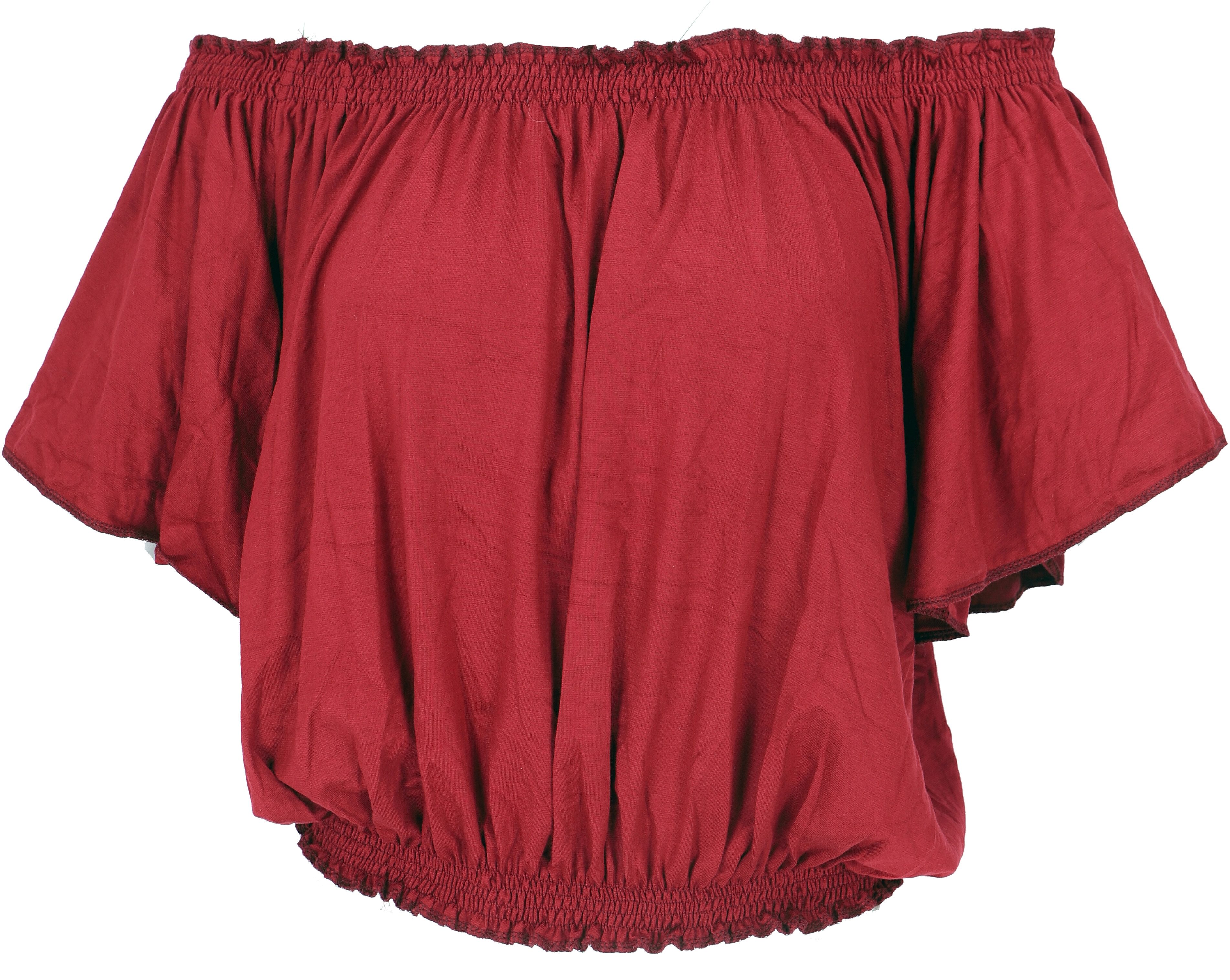 Guru-Shop T-Shirt Schulterfreies Top, Carmen Shirt - rot Ethno Style, alternative Bekleidung, Festival