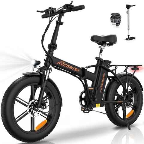 ECORUSH E-Bike 20*4,0" Elektrofahrrad Snowbike für Erwachsene mit 48V15AH Akku, 7 Gang shimano, 250W Motor