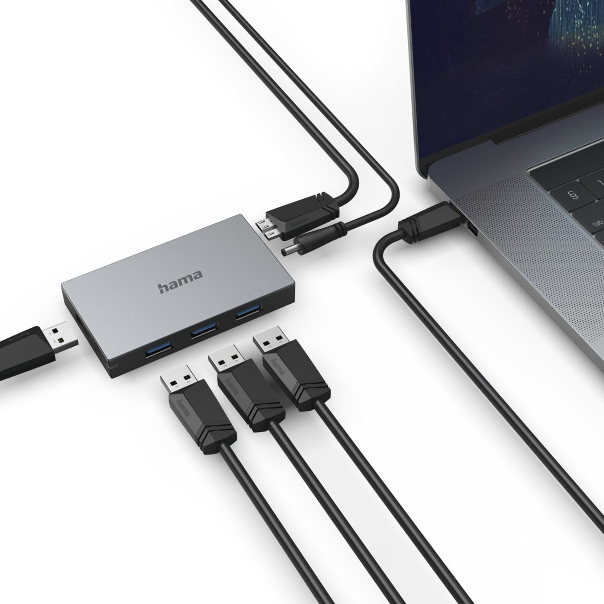 Hama 4 Ports, inkl. Kabel und Netzteil USB-Adapter, 80 cm