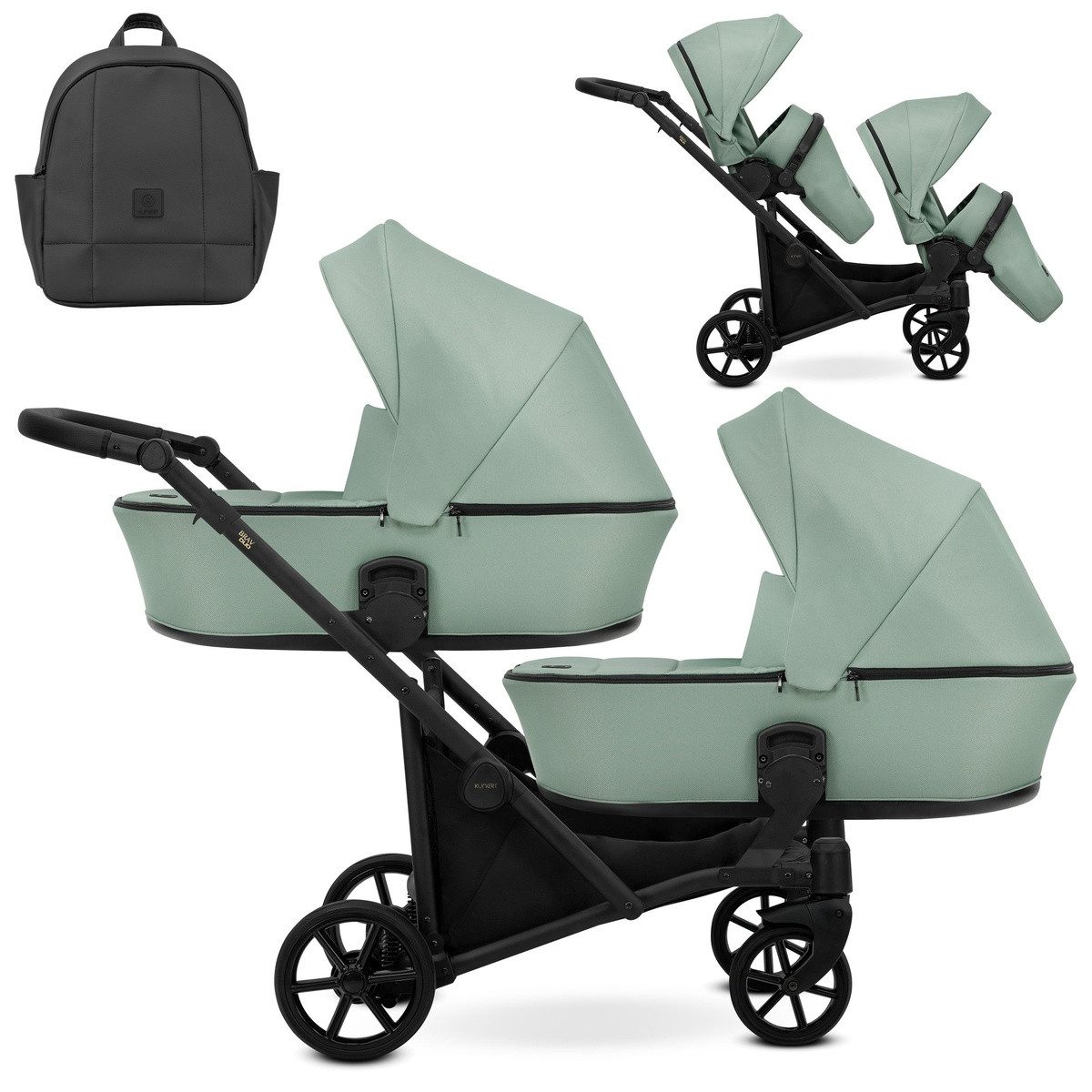 KUNERT Zwillings-Kombikinderwagen BRAV DUO 2in1 Doppelkinderwagen von KUNERT - Flexibel und Kompakt, 12 verschiedene Konfigurationen, leichtes Aluminiumgestell