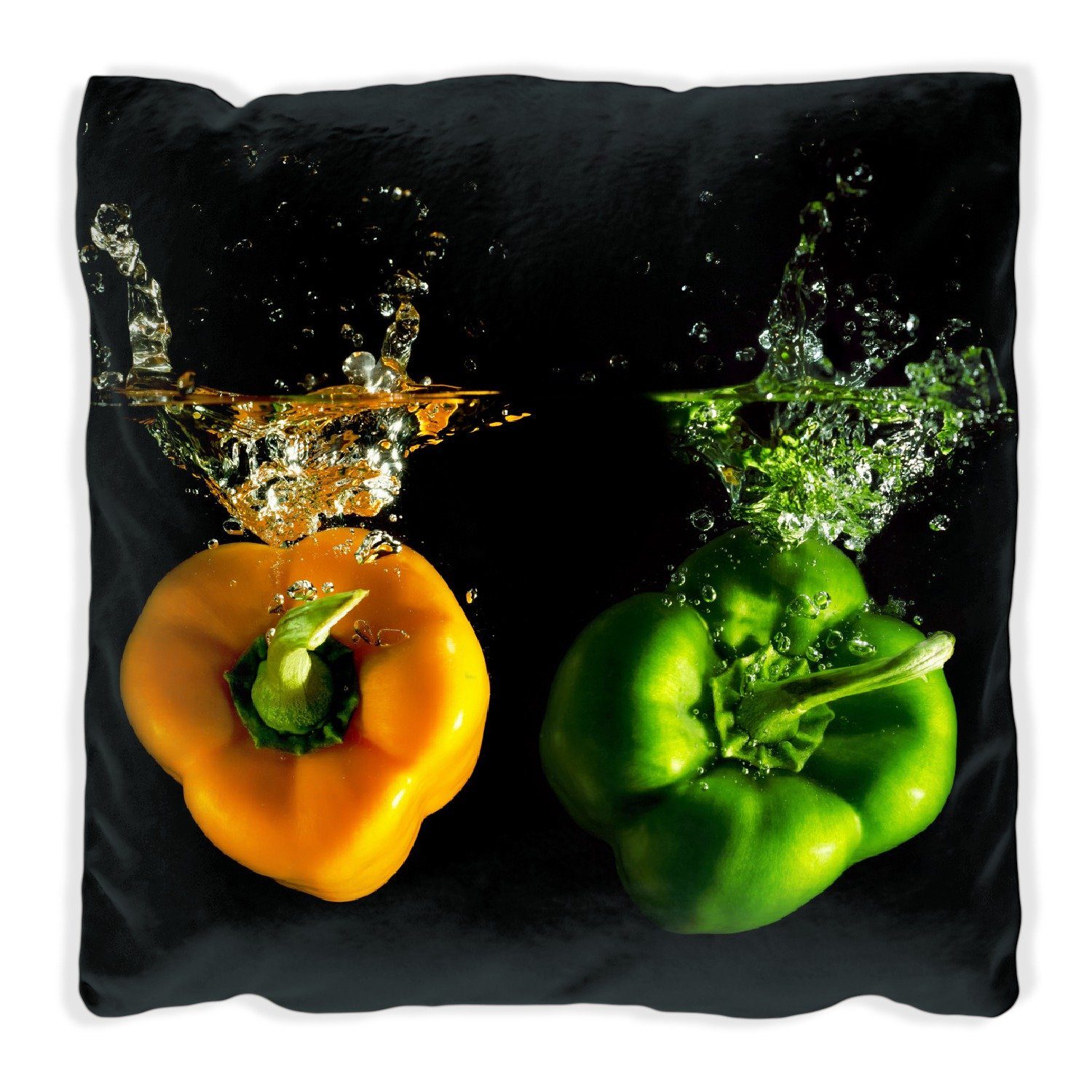 Wallario Dekokissen Bunte Küche Paprika in orange und grün im Wasser, handgenäht