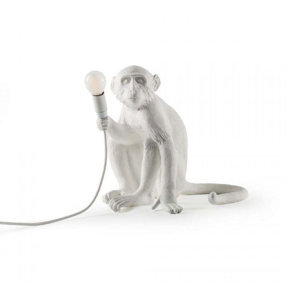 Seletti LED Außen-Tischleuchte Monkey sitzend Weiß Weiß
