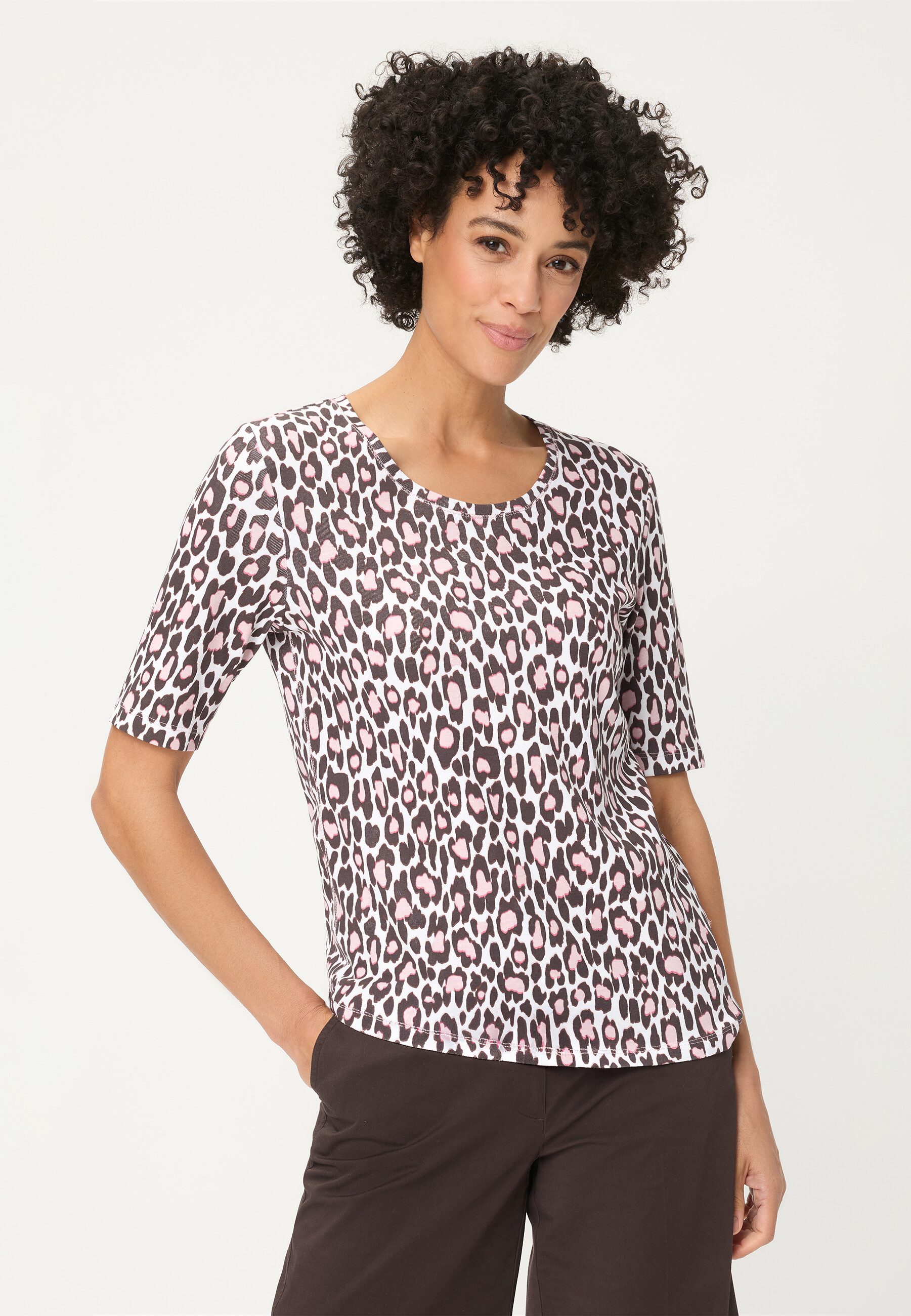 Olsen T-Shirt Shirt mit Allover-Dessin und Rundhalsausschnitt