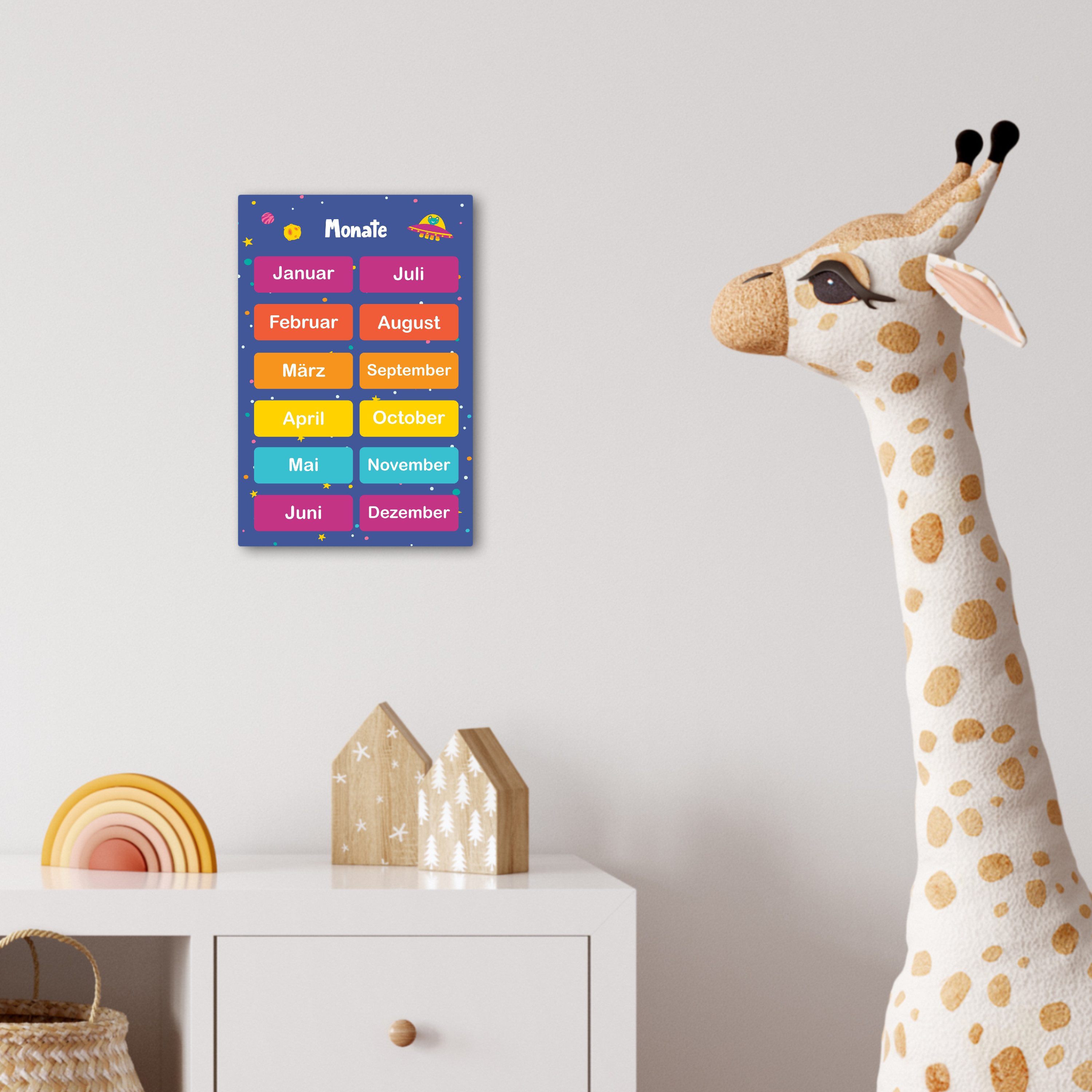 OneMillionCanvasses® Leinwandbild Pädagogisch - Monate - Raum - Lernen, Fotodruck (1 St), Kinderzimmer Deko, Mädchen und Jungen Bilder 20x30 cm – Bild 4 von 5
