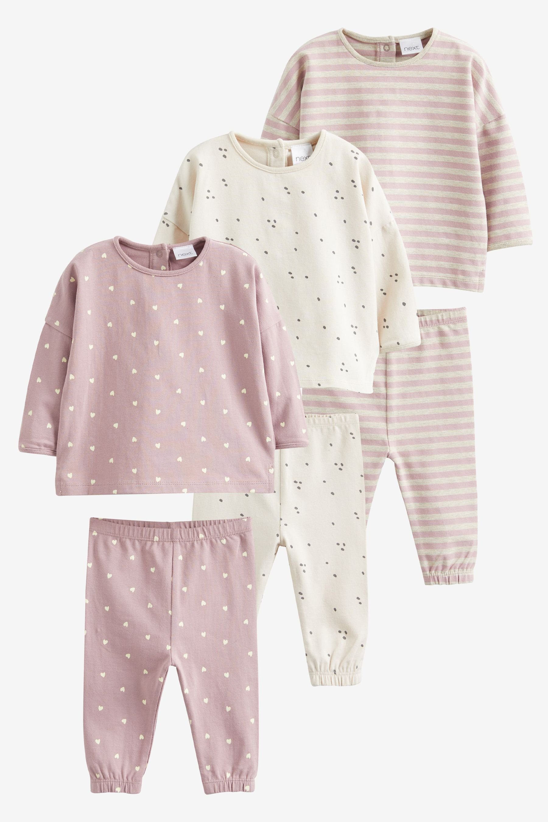 Next Shirt Leggings & Pink (6-tlg) 6-teiligen und T-Shirts Baby-Set im Stripe Leggings