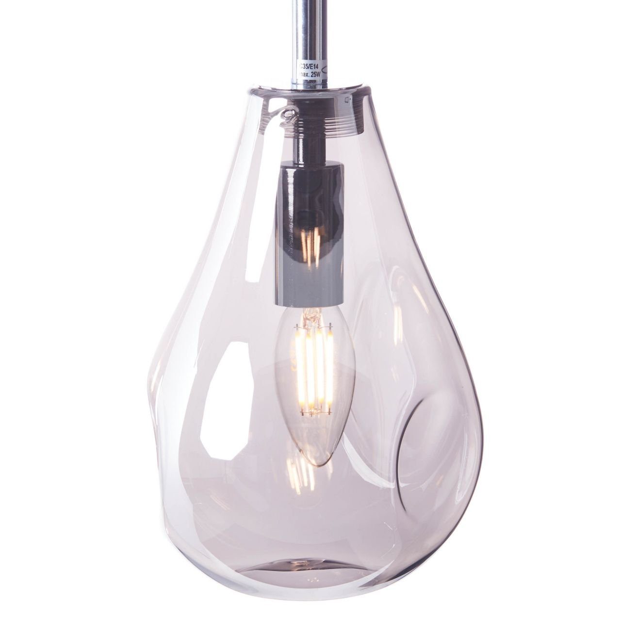 rauchglas/chrom, D45 Drops Lampe, 3x Drops, Pendelleuchte Glas/Metall, Brilliant 3flg Pendelleuchte