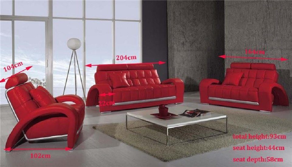 Made Sofa Sofa in Wohnlandschaft Rot Set 3+1+1 Couch Sofa Europe Neu, JVmoebel Ledersofa Sitzer